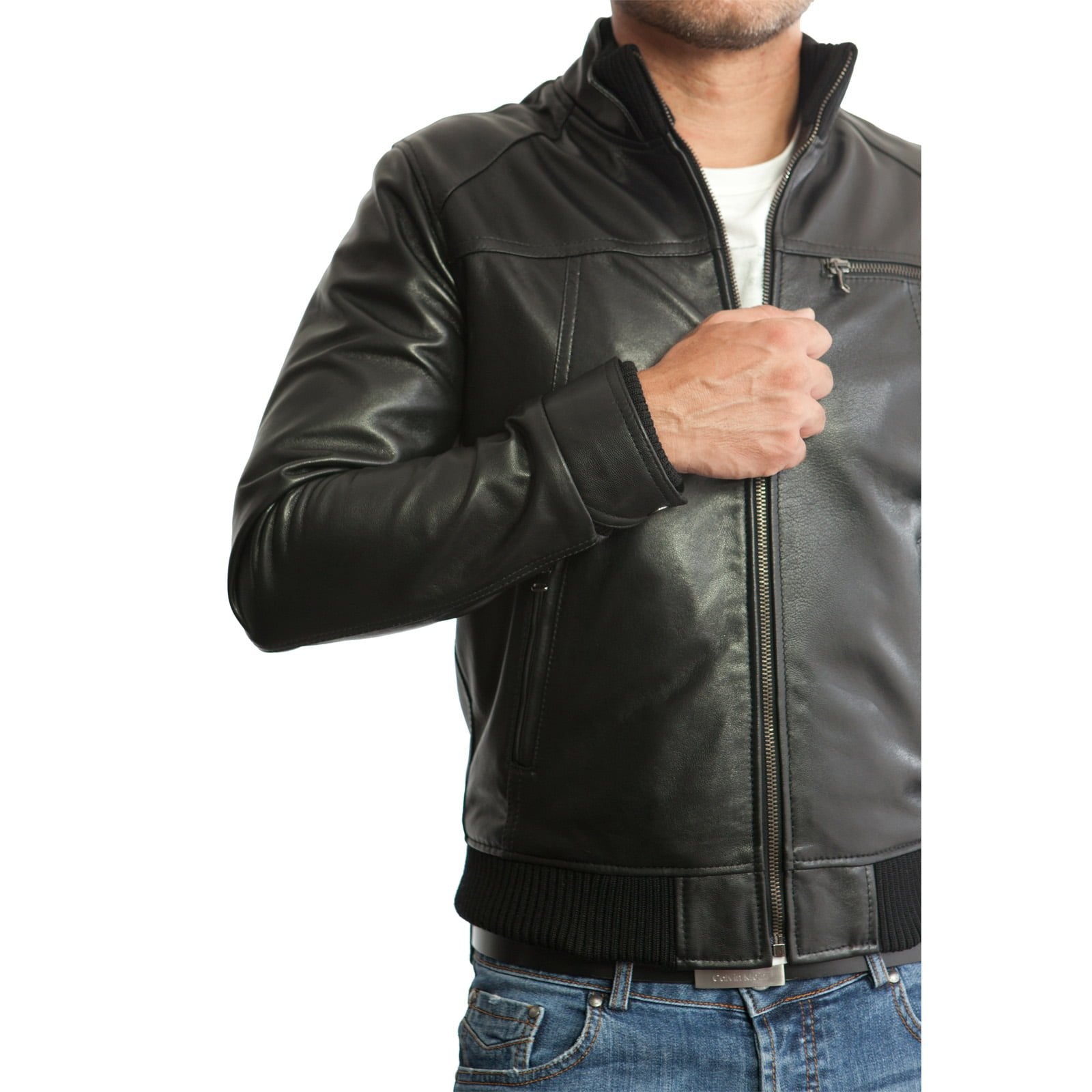 Slim Men's Genuine Leather Jacket Artisan Production Cod.094-Rindway Outlet