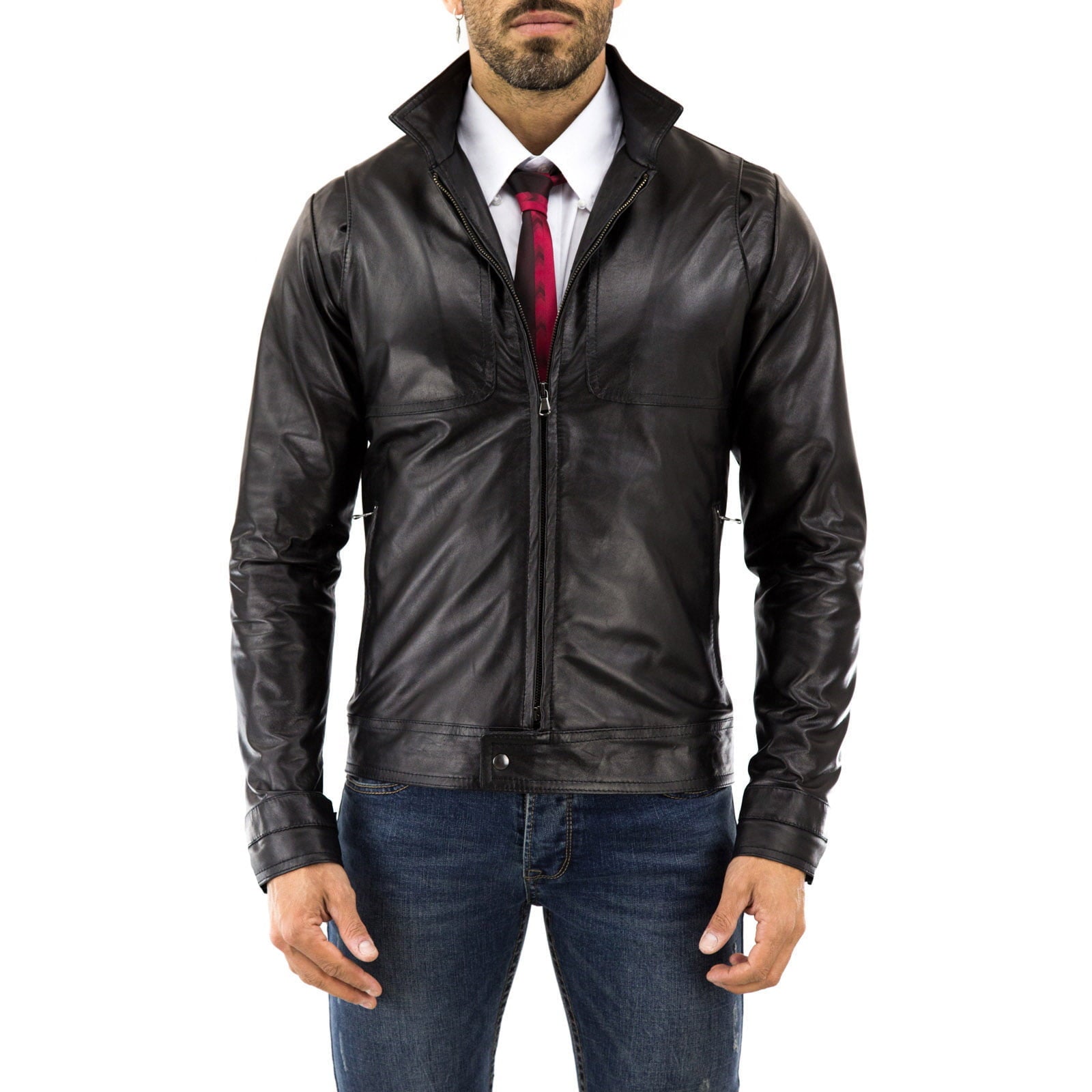 Slim Men's Genuine Leather Jacket Artisan Production Cod.124-Rindway Outlet