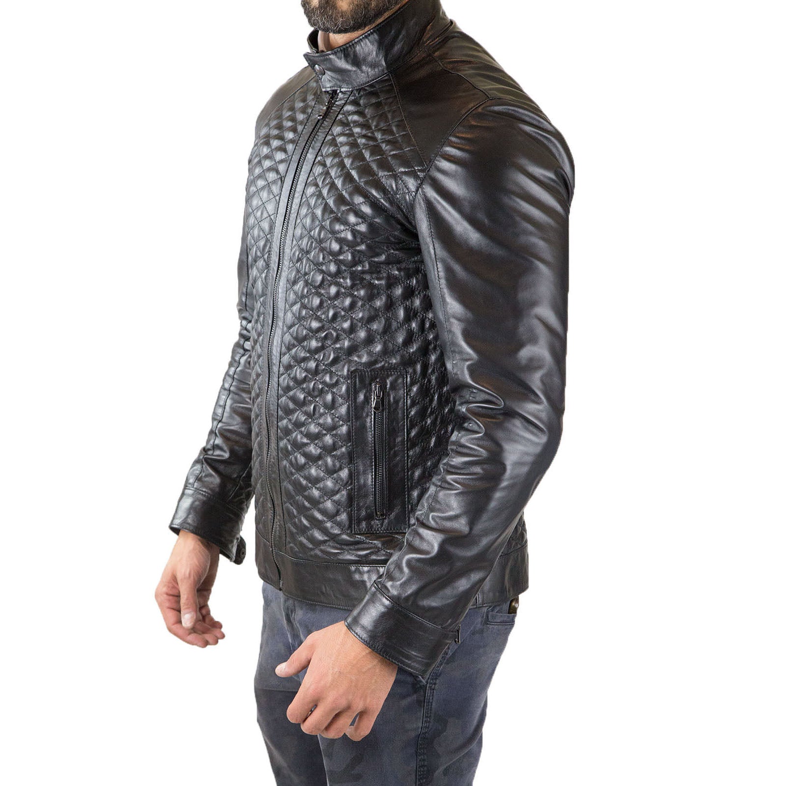 Slim Men's Genuine Leather Jacket Artisan Production Cod.265-Rindway Outlet