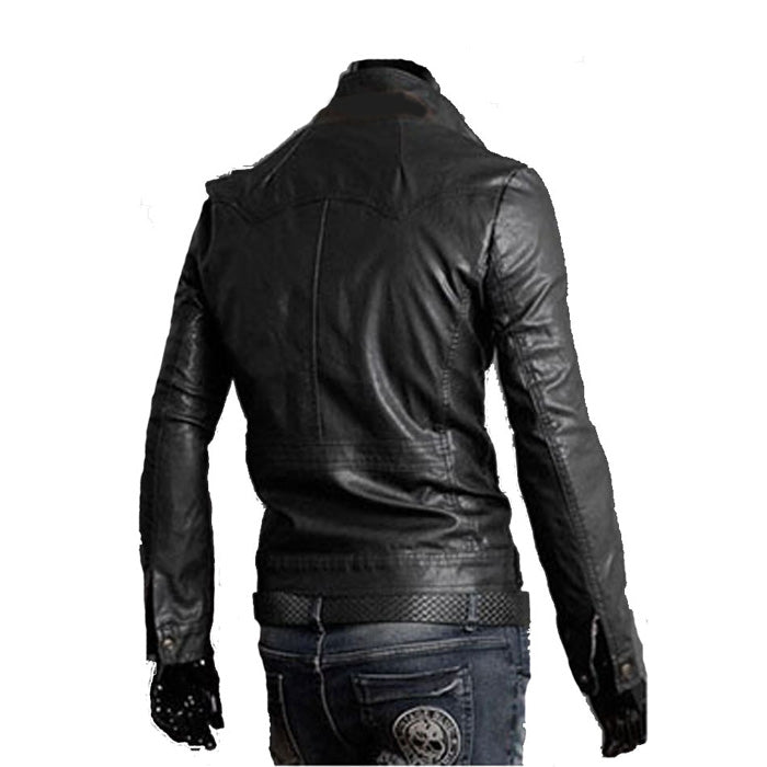 Giacca Biker In Vera Pelle Nera Uomo Multipocket  Rindway OUTLET
