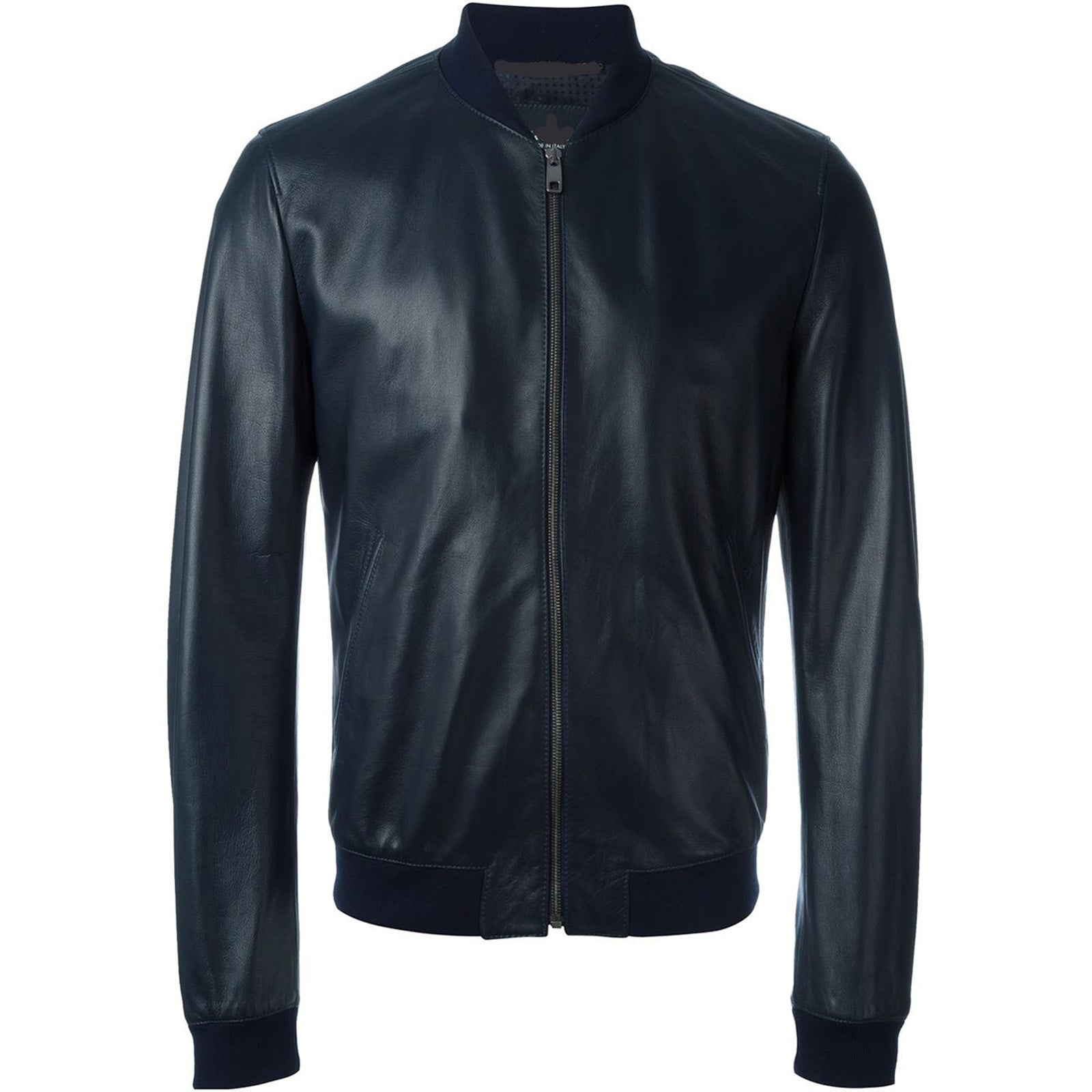 Giubbotto Bomber In Vera Pelle Blu Uomo Collo College Basso Rindway cod.064