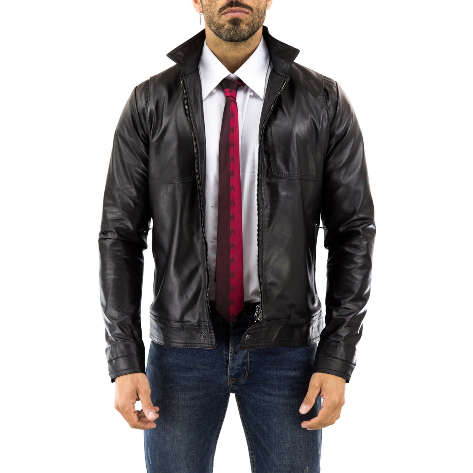 Slim Men's Genuine Leather Jacket Artisan Production Cod.124-Rindway Outlet