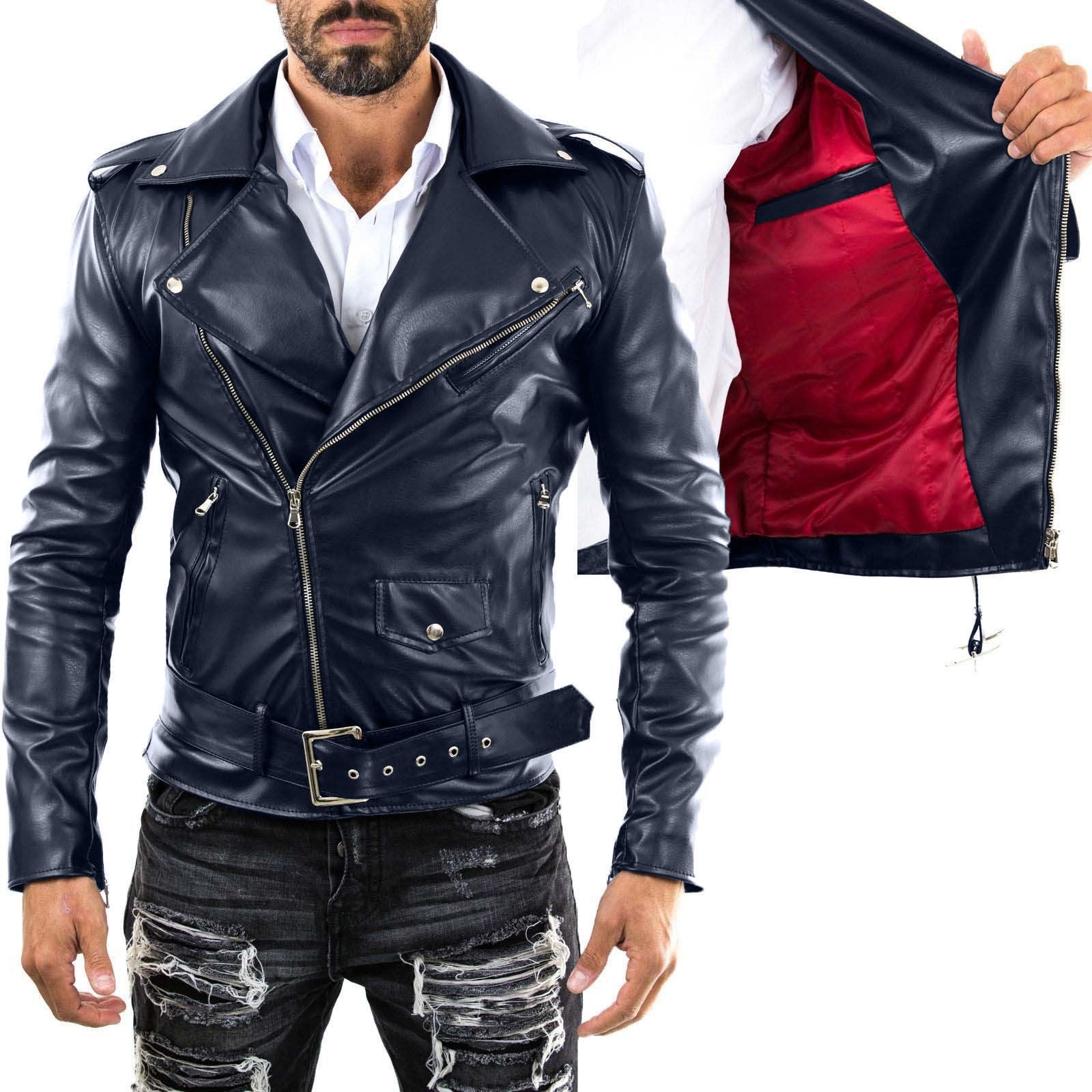 Giubbotto Giacca In Vera Pelle BLU Uomo Slim Produzione Artigianale Cod.186-Outlet Rindway (Copia)
