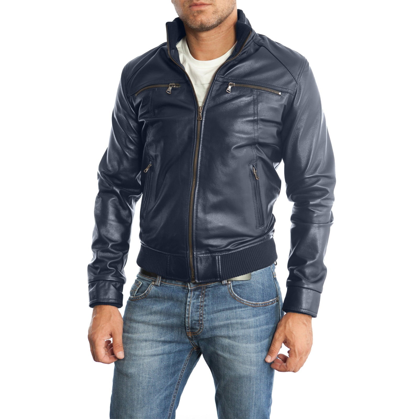 Slim Men's Genuine Leather Jacket Artisan Production Cod.096-Rindway Outlet