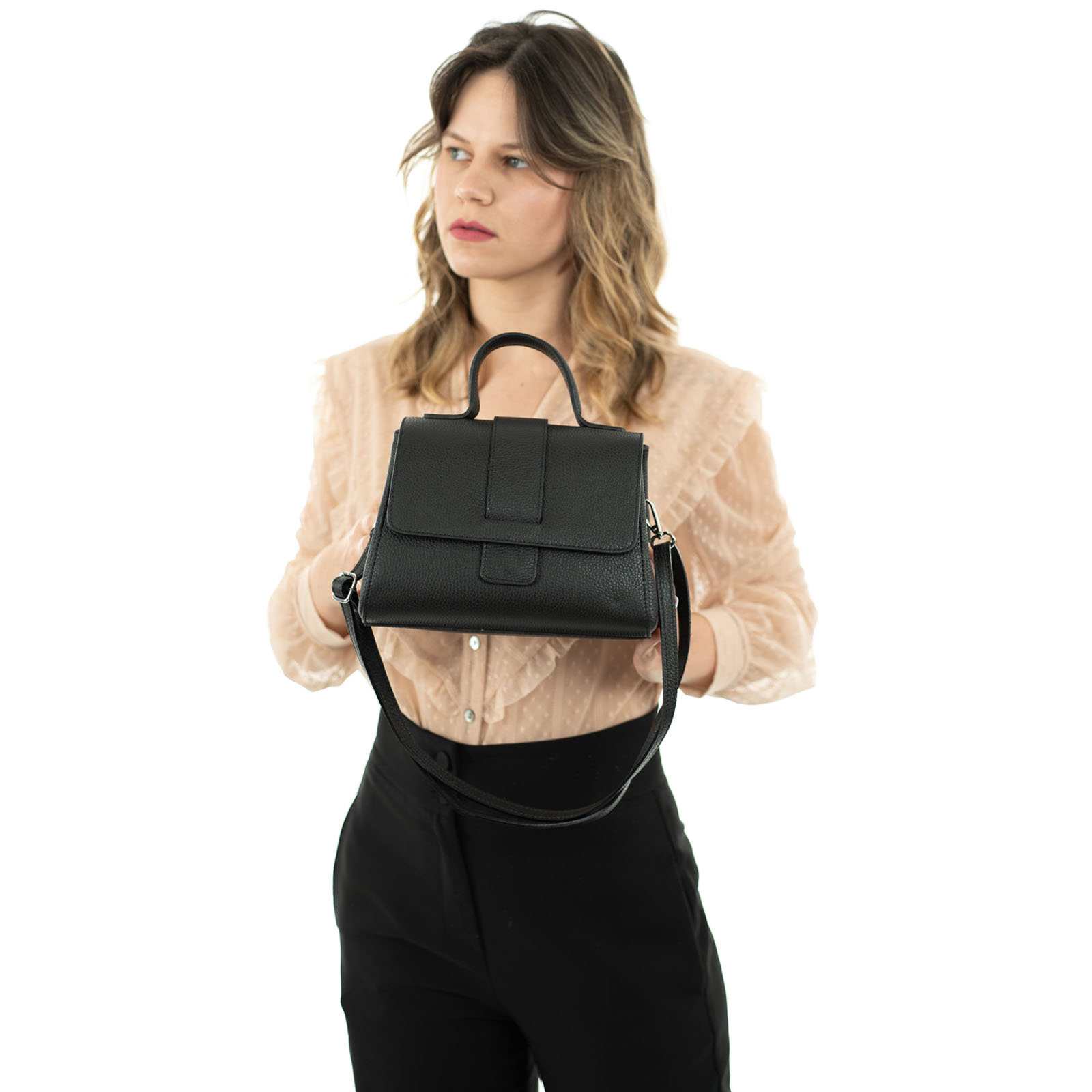 Borsa A Mano In Vera Pelle Vitello Dollaro Donna Con Patta Rindway