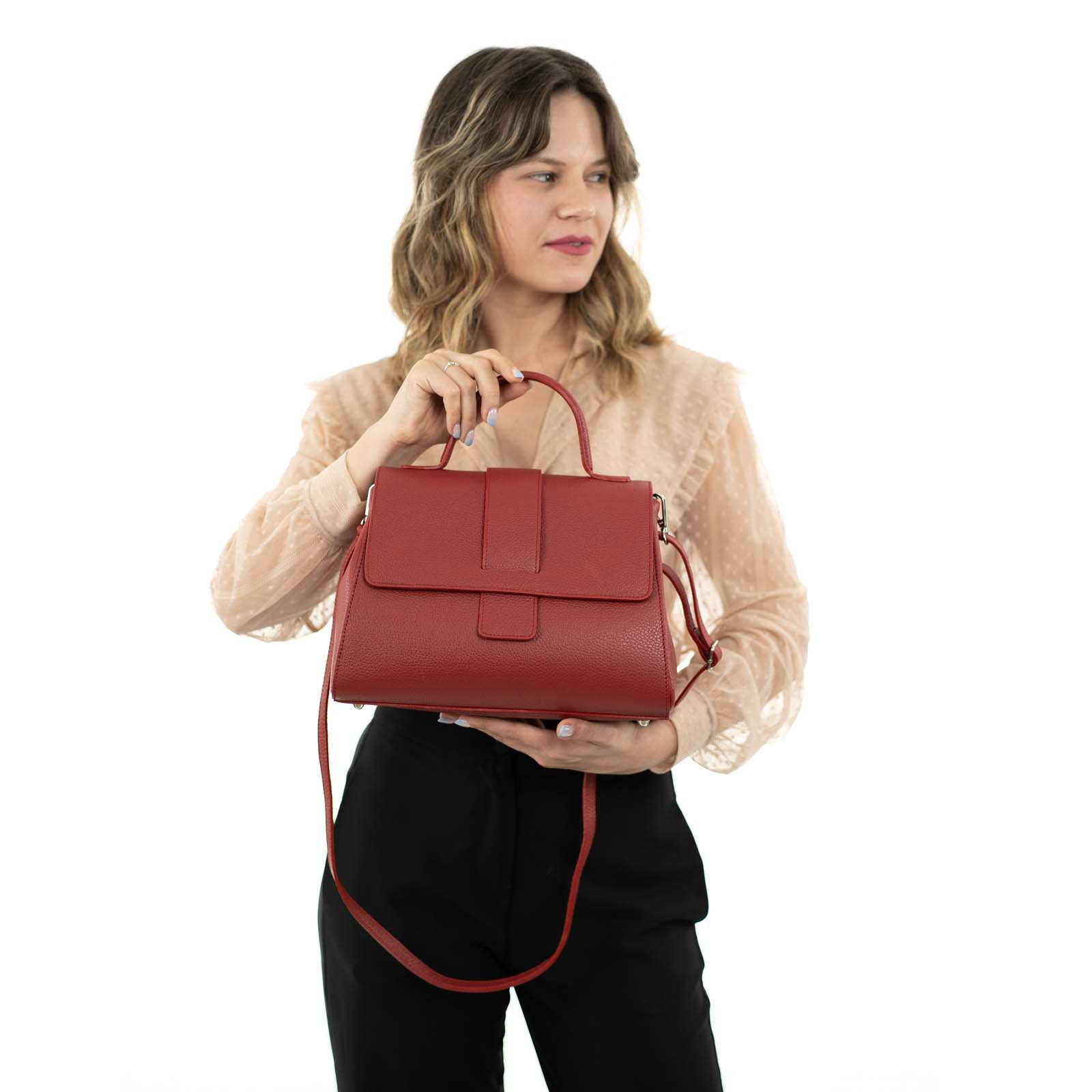 Borsa A Mano In Vera Pelle Vitello Dollaro Donna Con Patta Rindway