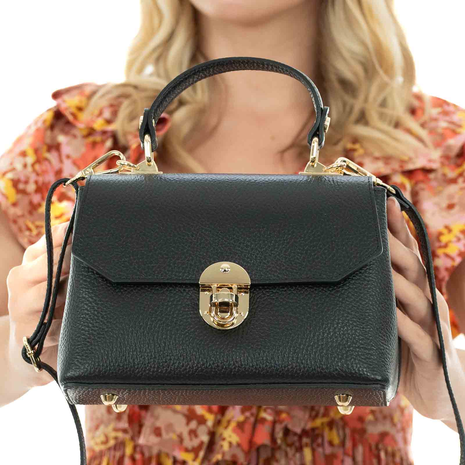 Borsa A Mano In Vera Pelle Vitello Dollaro Donna Chiusura Con Clip Rindway