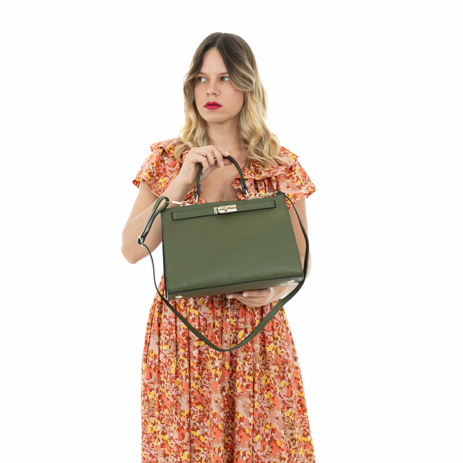 Borsa A Mano In Vera Pelle Semi Rigida Donna Chiusura Con Fibbia Rindway