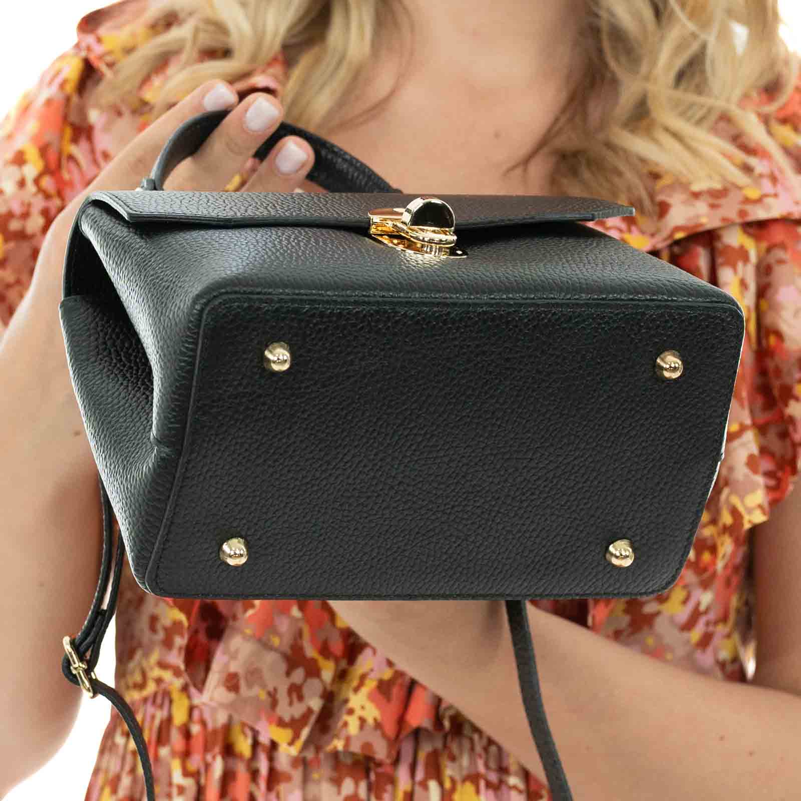 Borsa A Mano In Vera Pelle Vitello Dollaro Donna Chiusura Con Clip Rindway