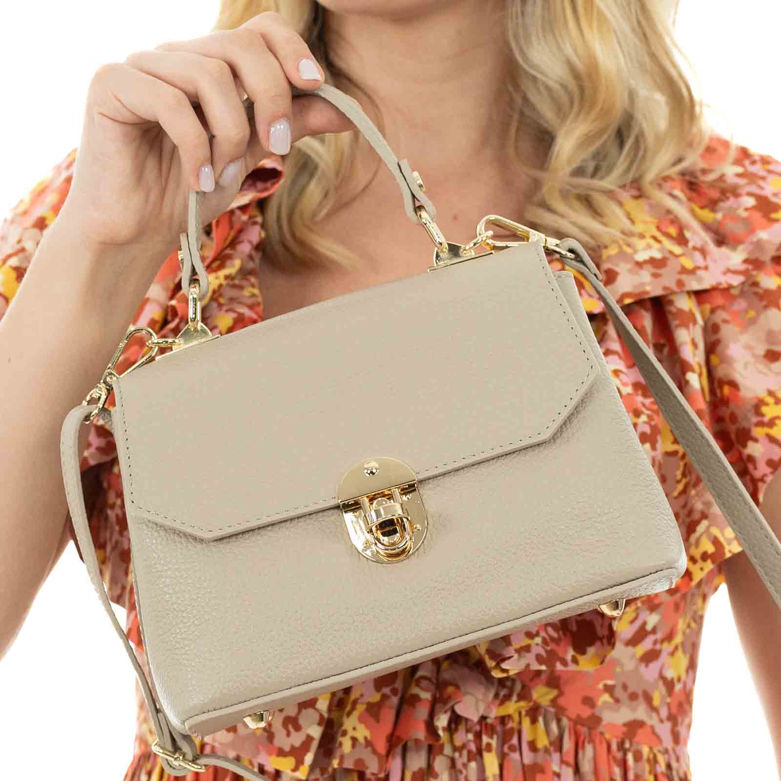 Borsa A Mano In Vera Pelle Vitello Dollaro Donna Chiusura Con Clip Rindway