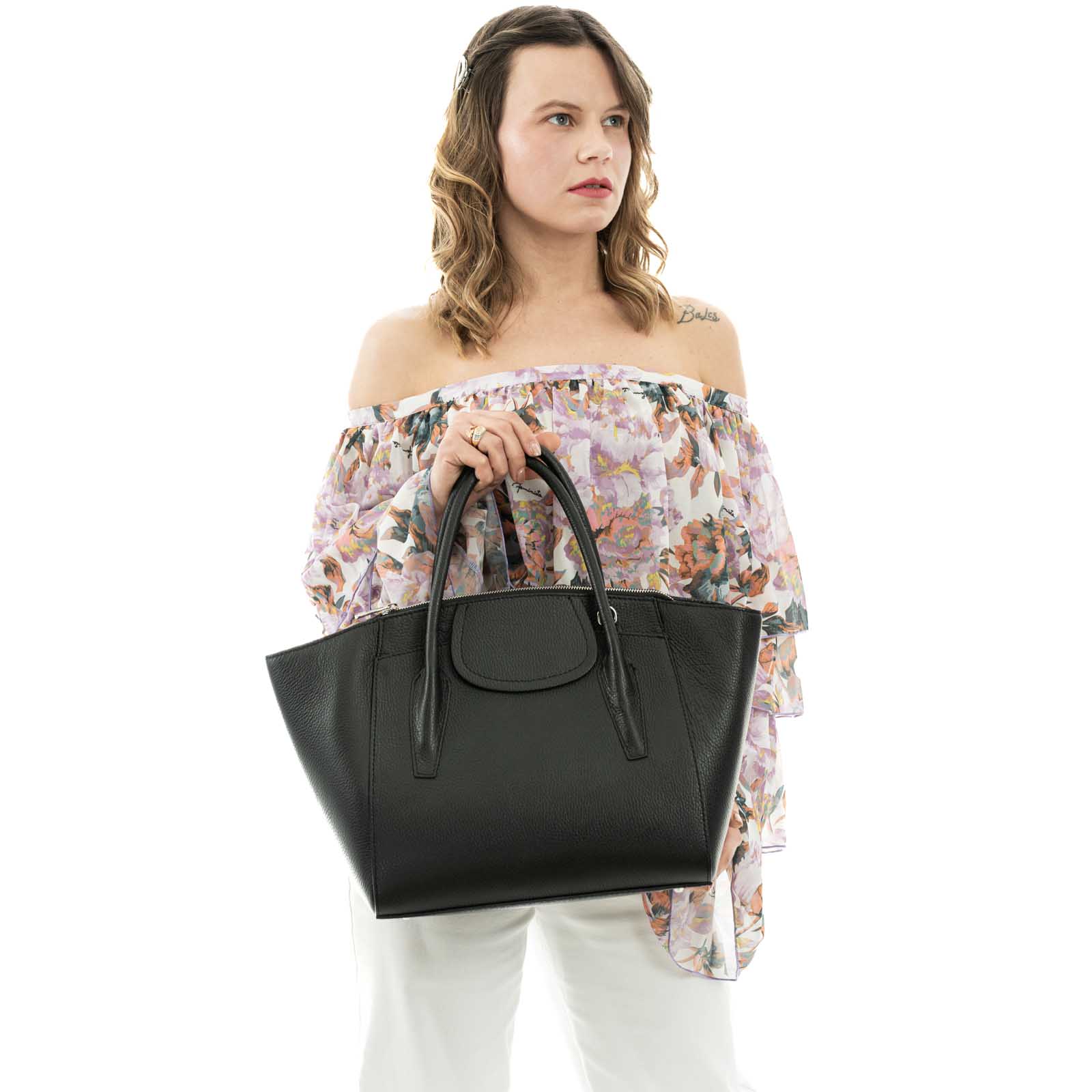 Borsa A Mano Grande In Vera Pelle Vitello Nappato Donna Rindway