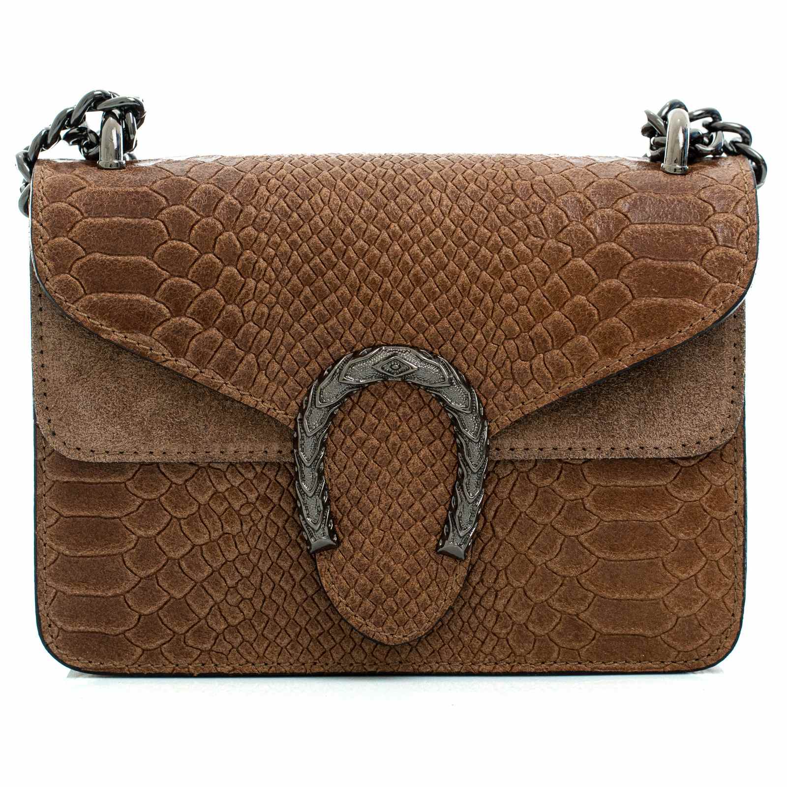 Borsa A Tracolla Con Catena Scorrevole In Vera Pelle Donna Stampa Anaconda Rindway