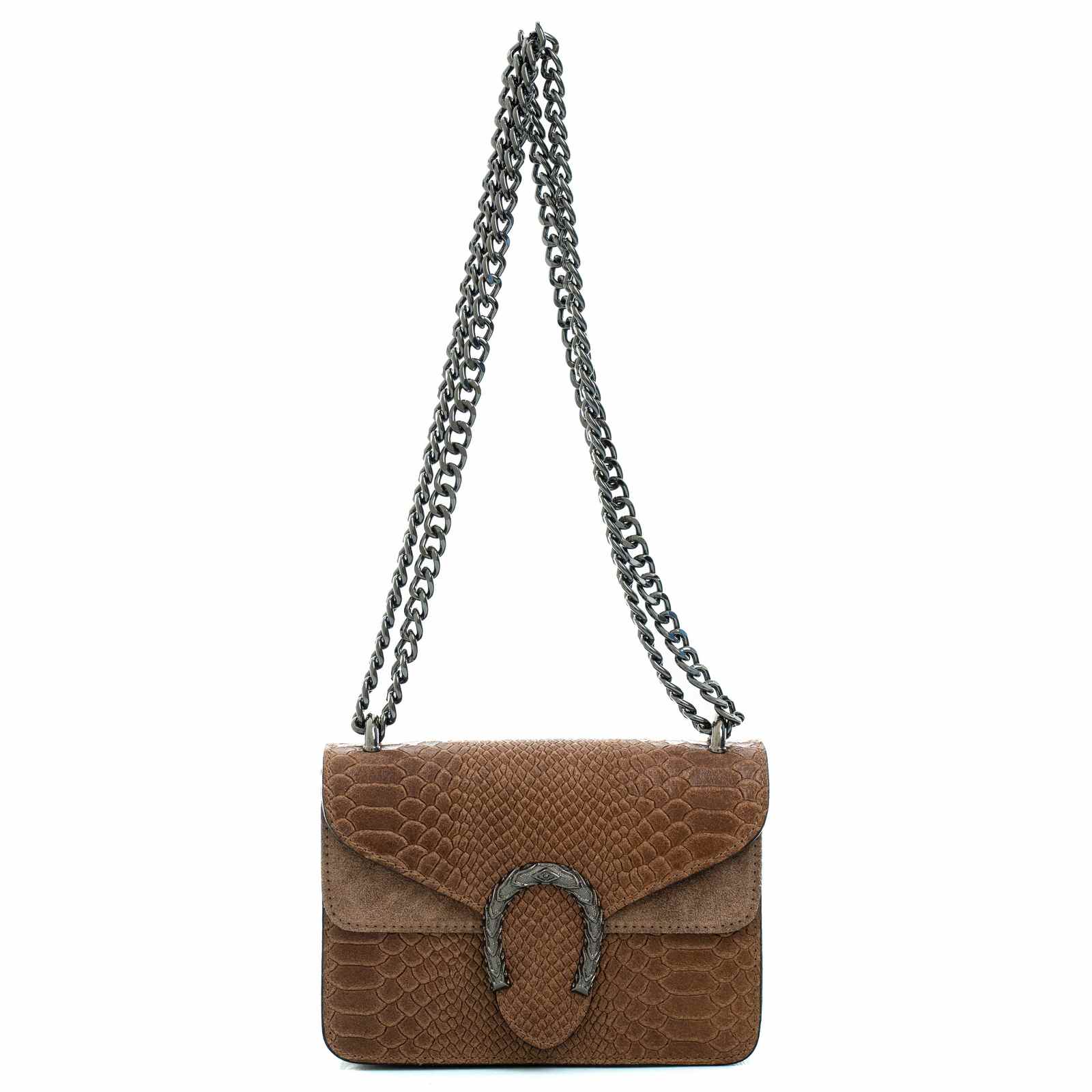 Rindway Anaconda Print Women's Genuine Leather Sliding Chain Shoulder Bag