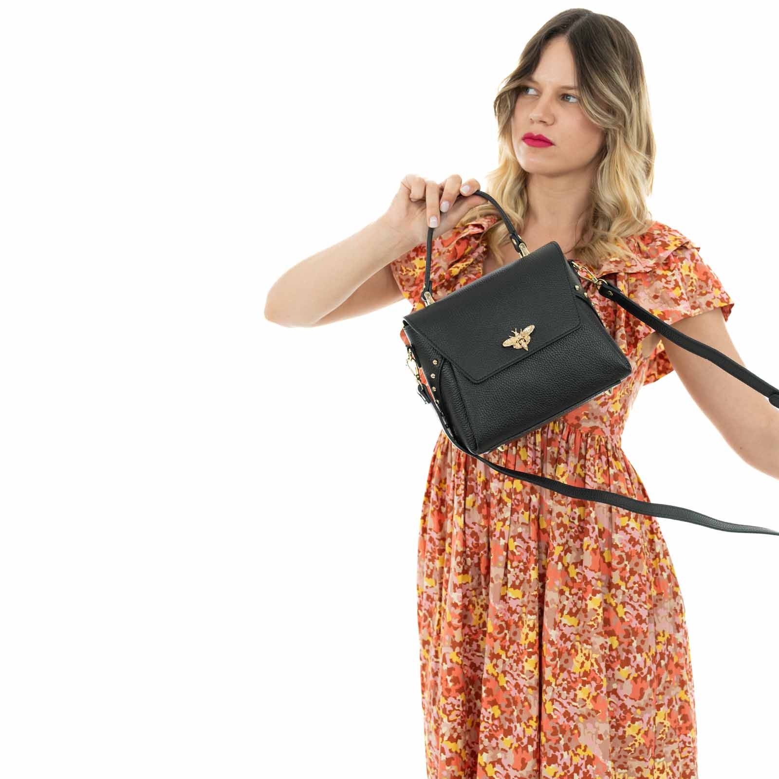 Borsa A Mano Con Tracolla In Vera Pelle Donna Chiusura Clip Rindway