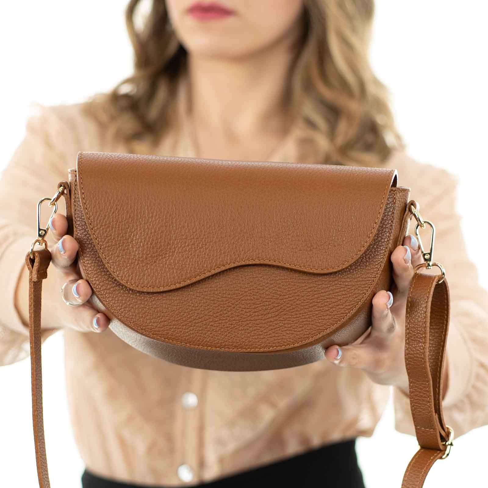 Half Moon Shoulder Bag In Genuine Leather Women With Flap Rindway