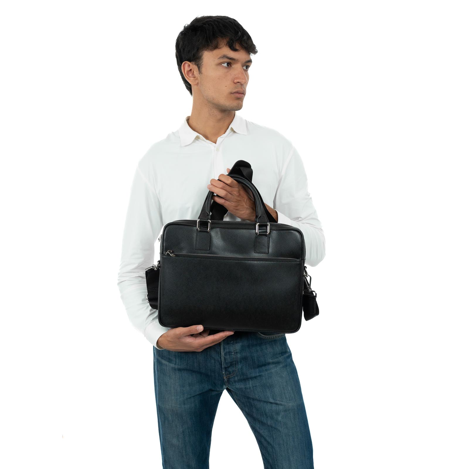 Rindway Genuine Leather Computer Document Bag for Men and Women with External Pocket