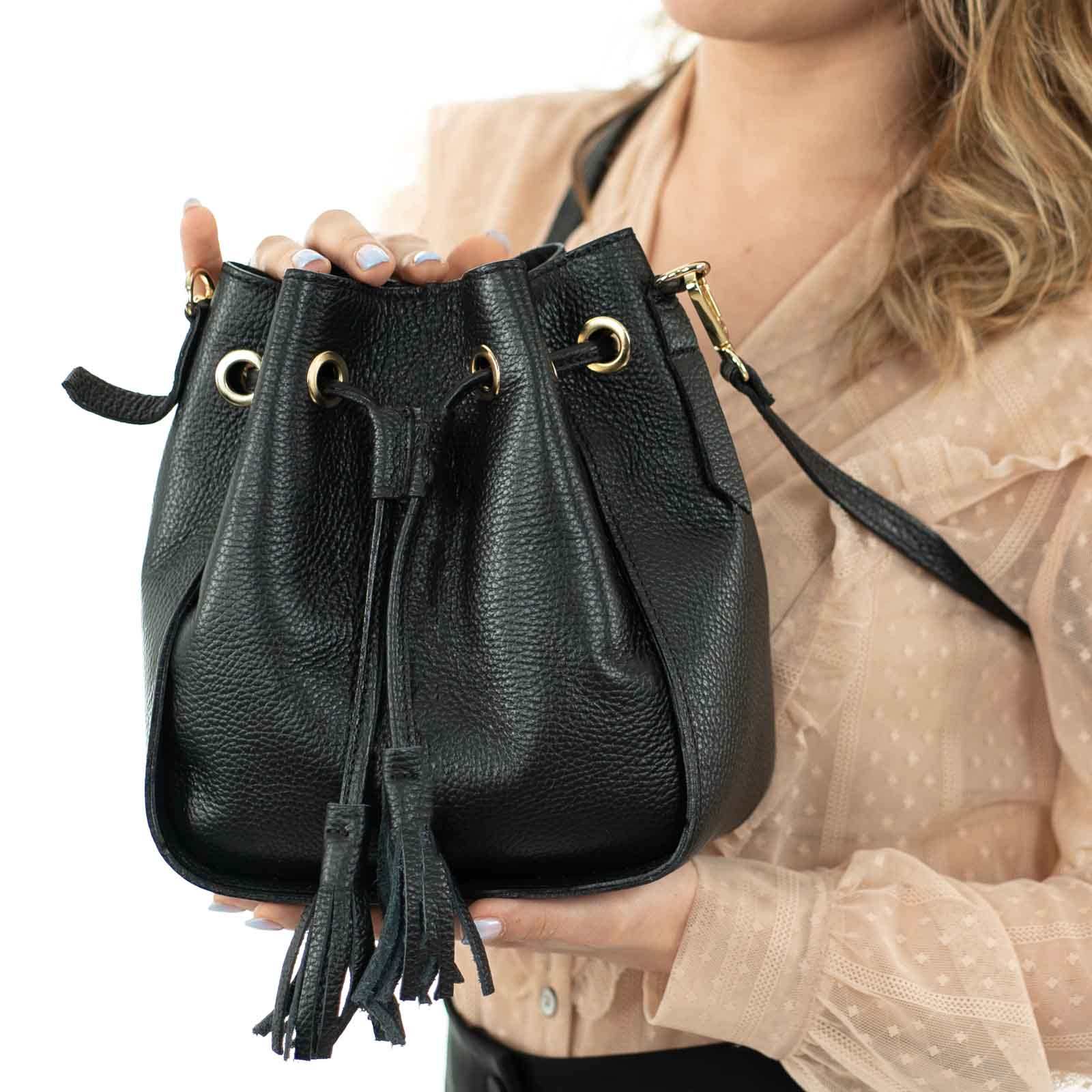 Bucket Bag In Genuine Leather Dollar Woman Medium Size Rindway