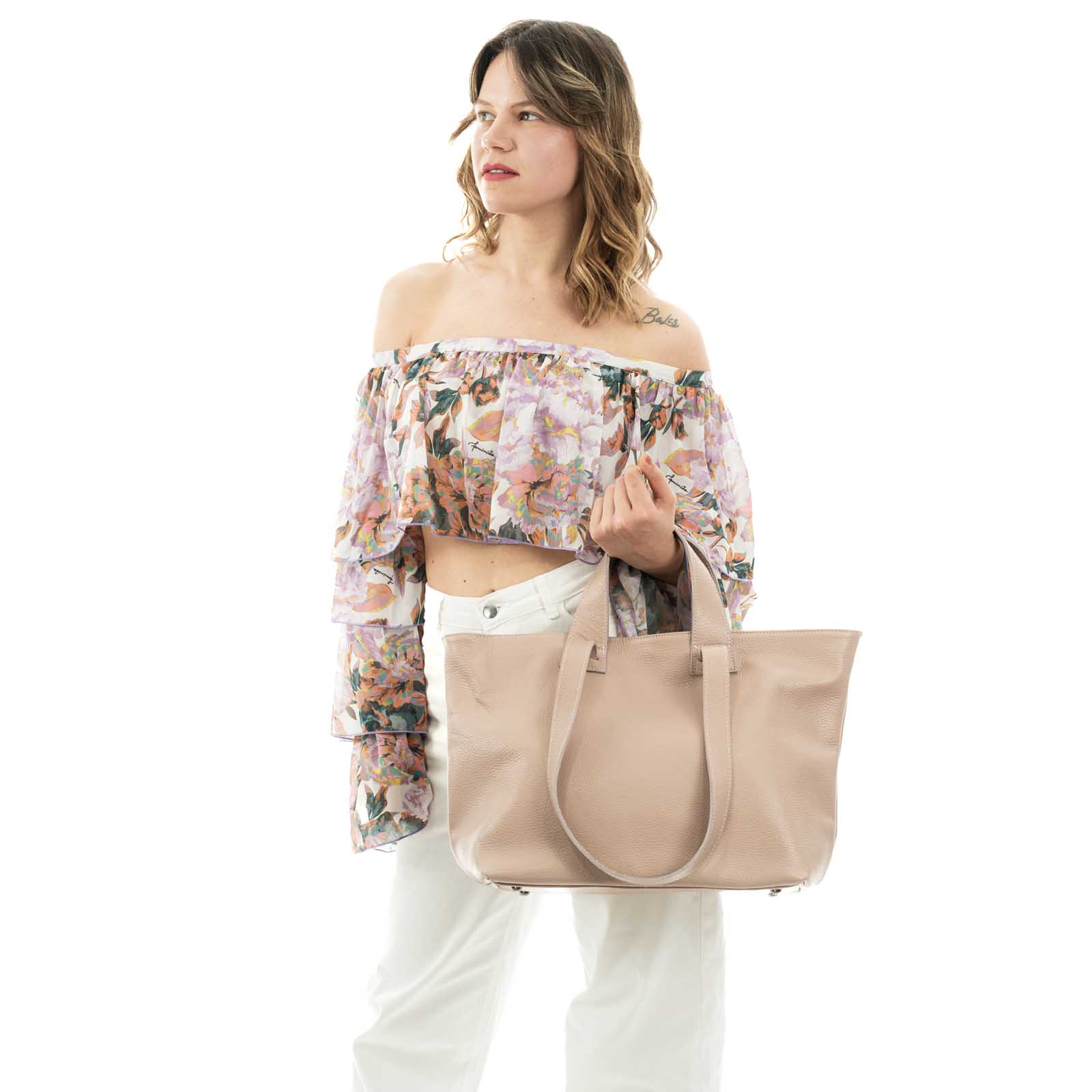 Borsa Shopper A Mano In Vera Pelle Morbida Donna Rindway