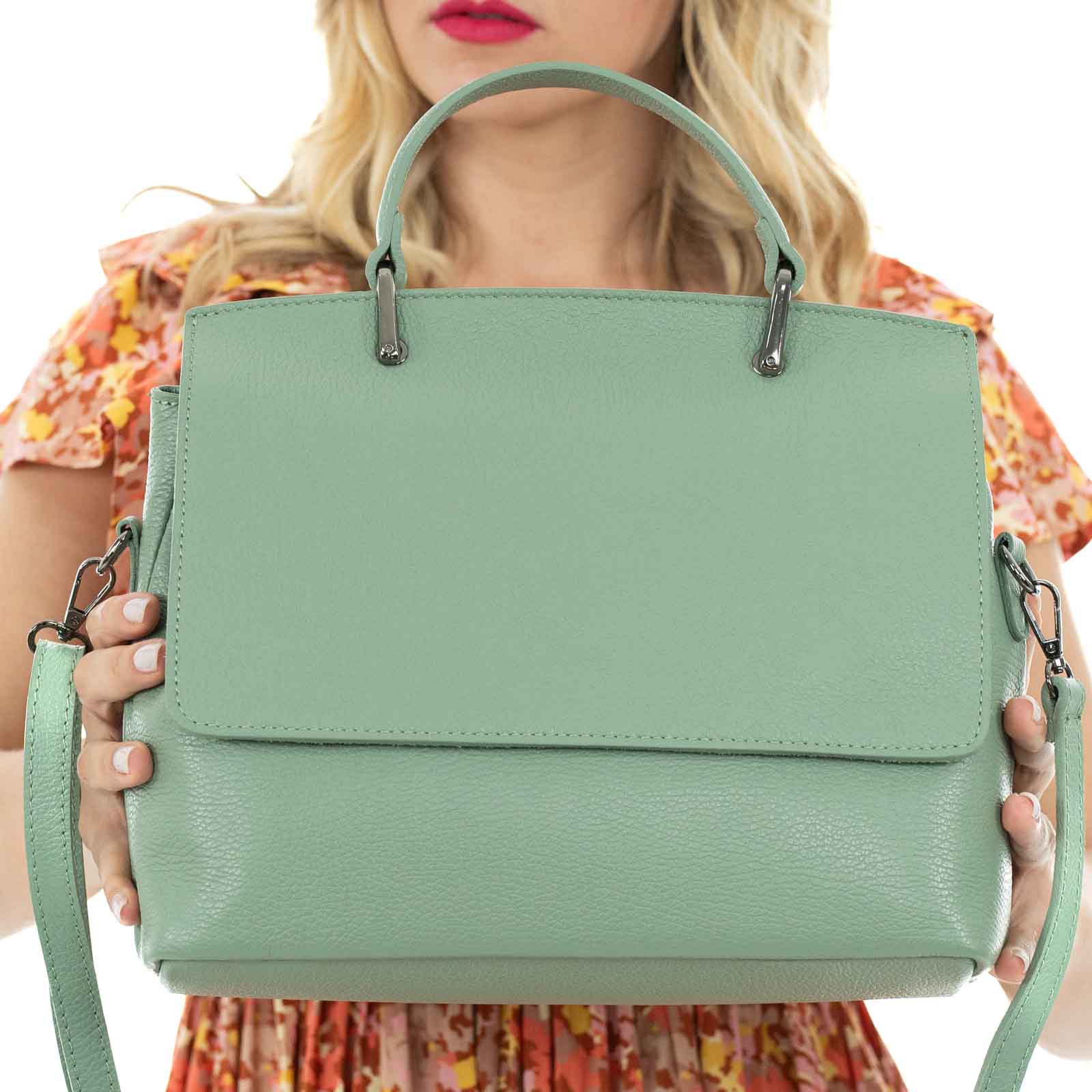 Borsa A Mano Grance Con Patta In Vera Pelle Donna Semi Rigida Rindway