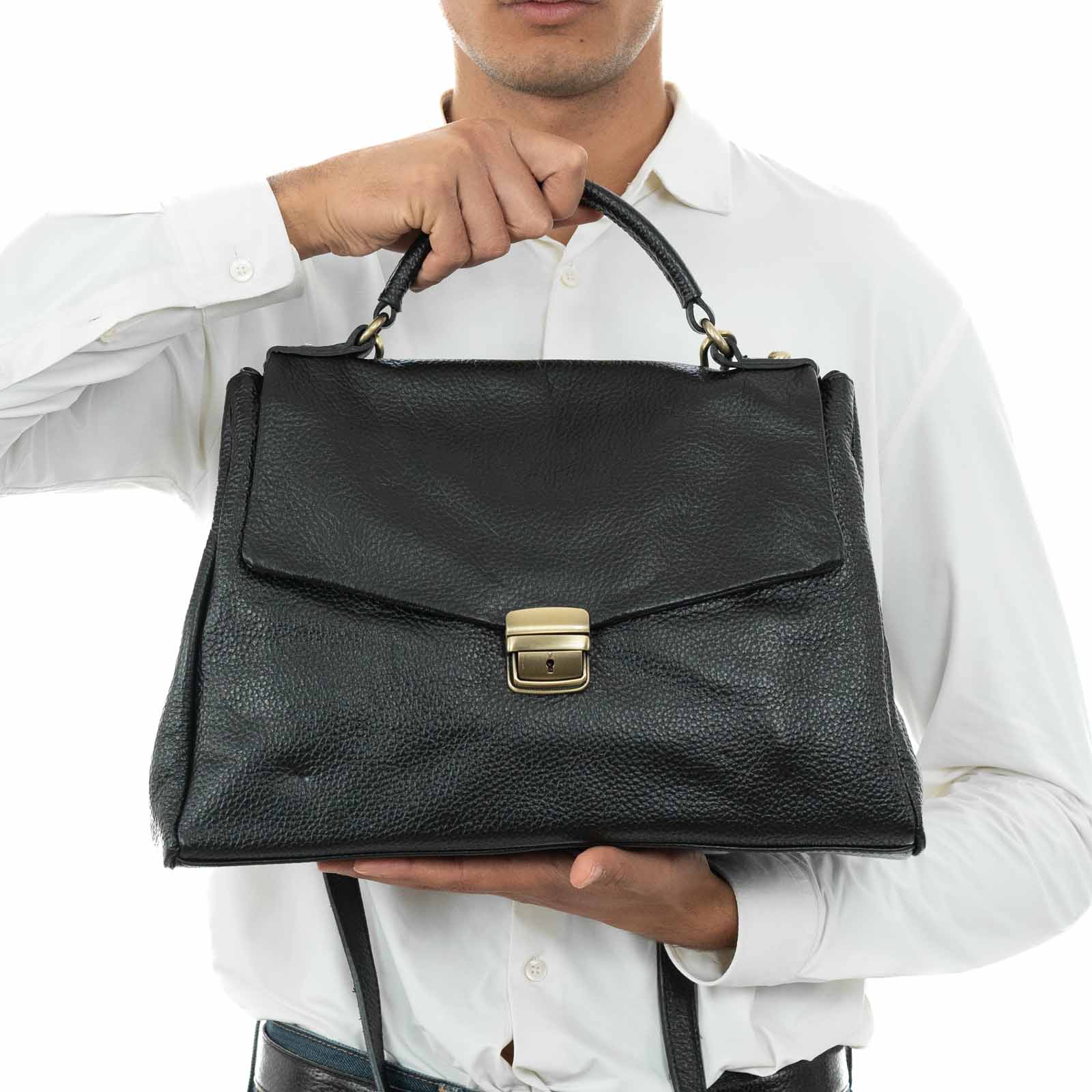 Rindway Men's Large Handbag in Genuine Leather Dollar with Snap Closure