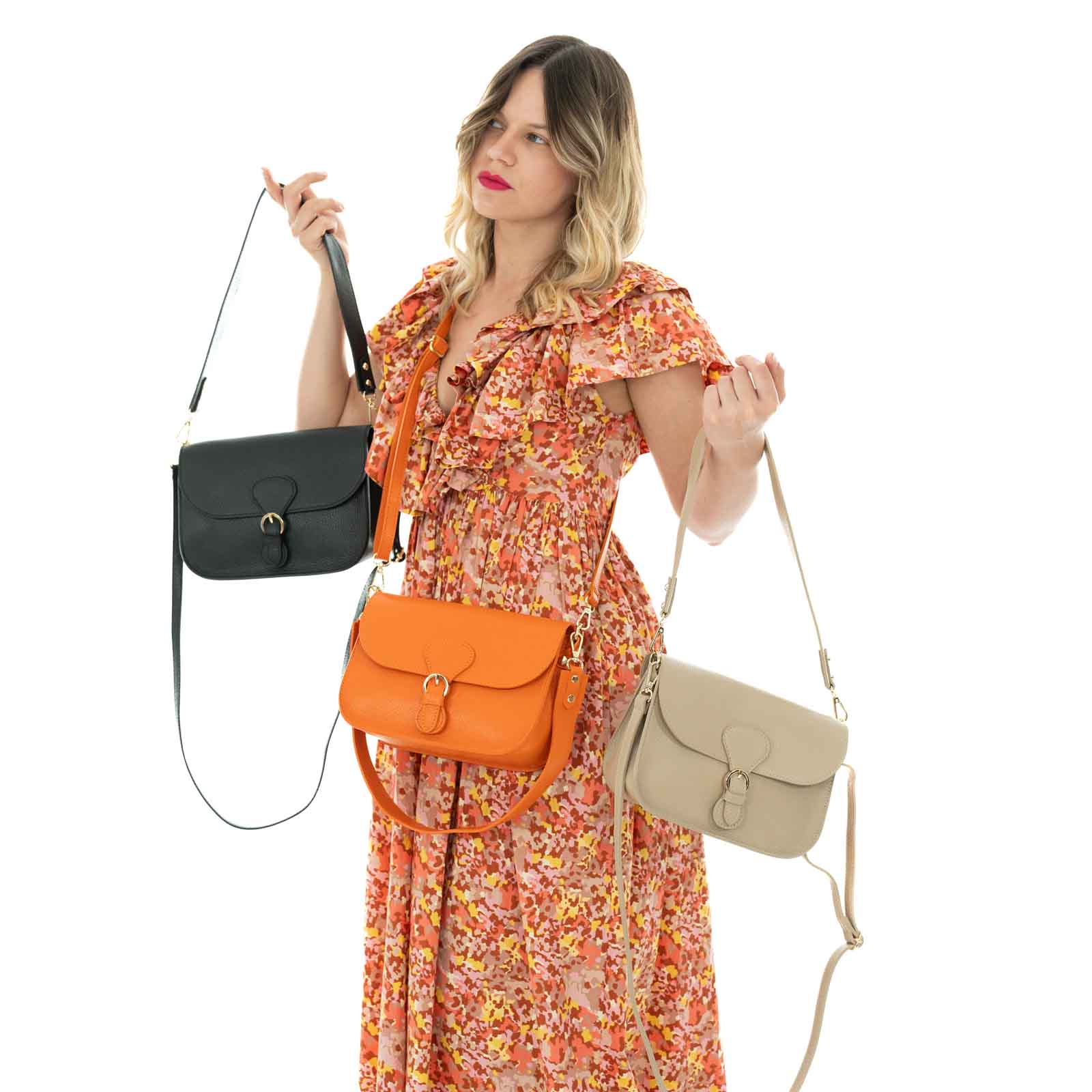 Borsa Hobo Con Tracolla In Vera Pelle Vitello Dollaro Donna Rindway