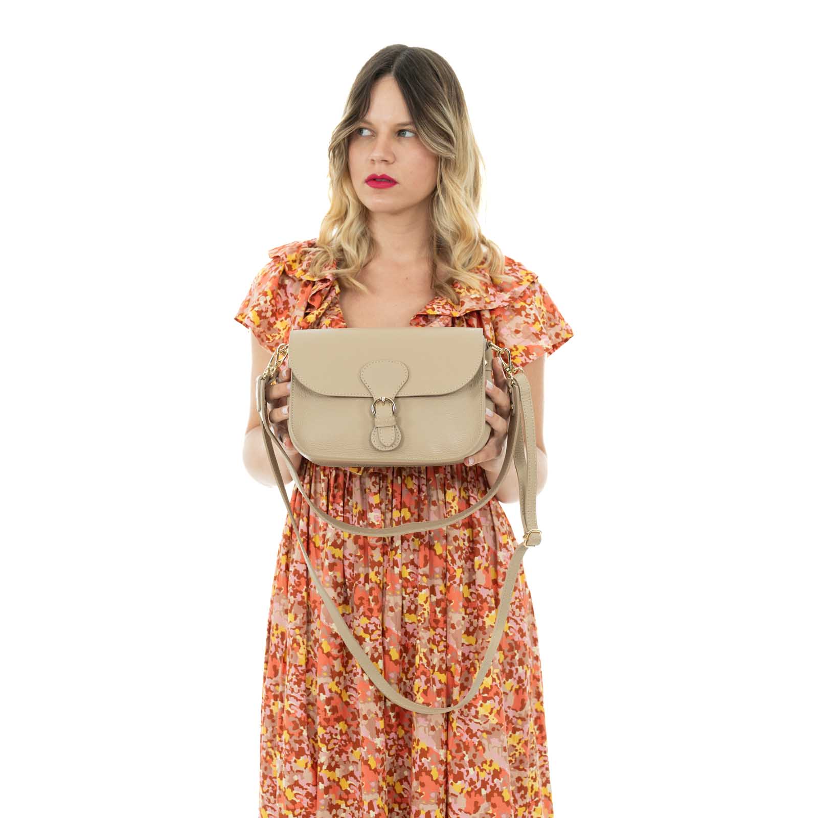 Borsa Hobo Con Tracolla In Vera Pelle Vitello Dollaro Donna Rindway