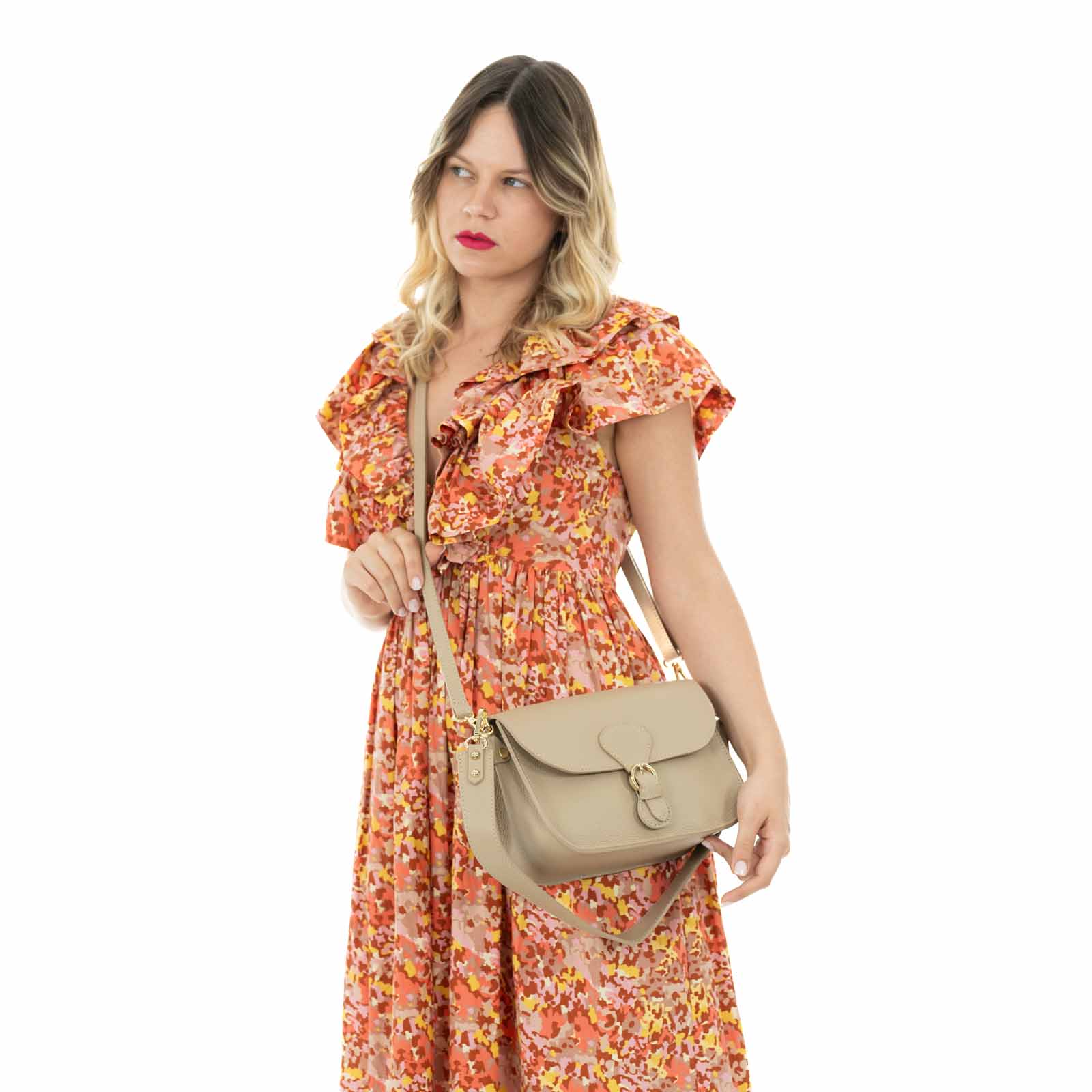 Borsa Hobo Con Tracolla In Vera Pelle Vitello Dollaro Donna Rindway