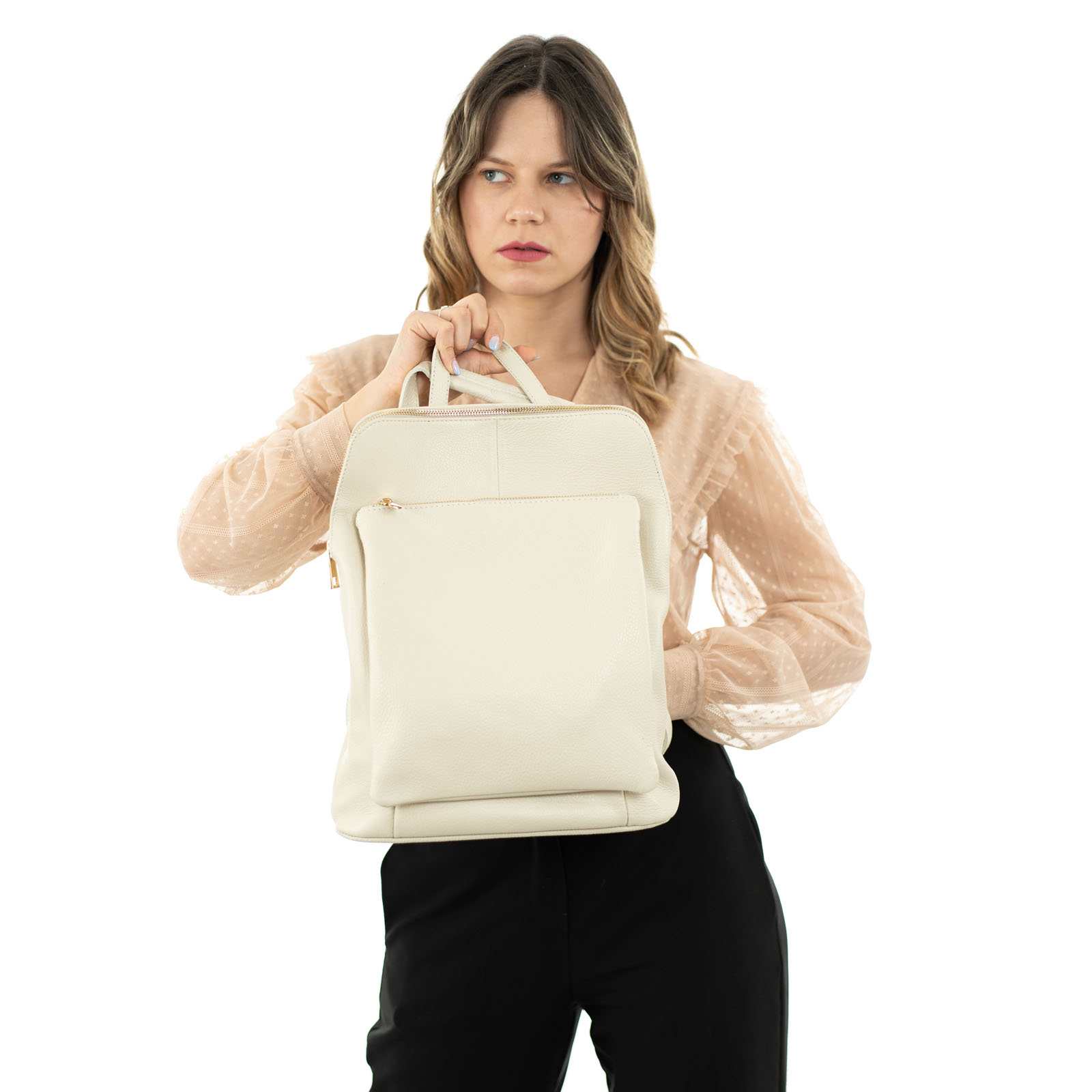 Zaino Borsa Grande In Vera Pelle Donna Dettagli Oro Rindway