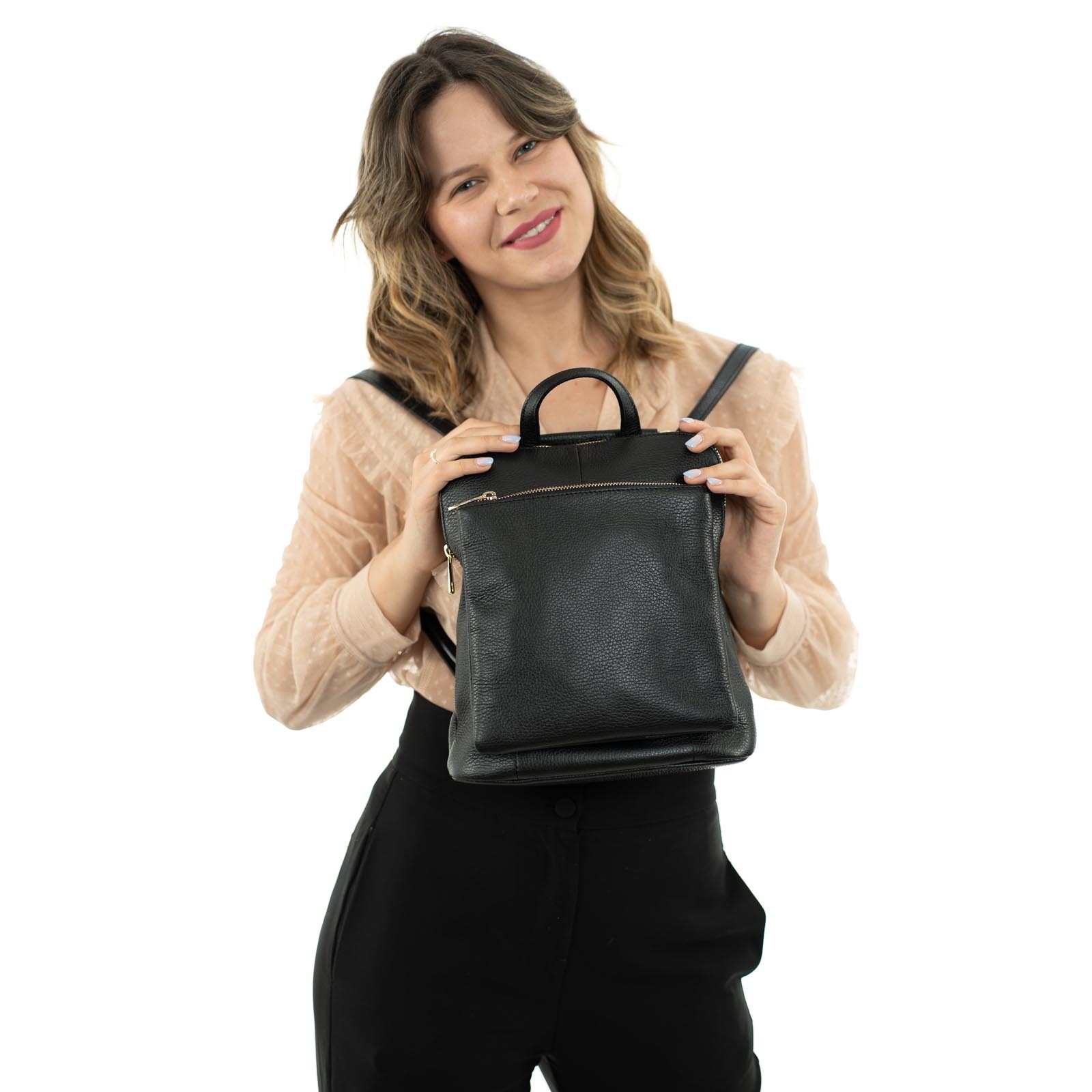 Zaino Borsa Media In Vera Pelle Donna Dettagli Oro Rindway