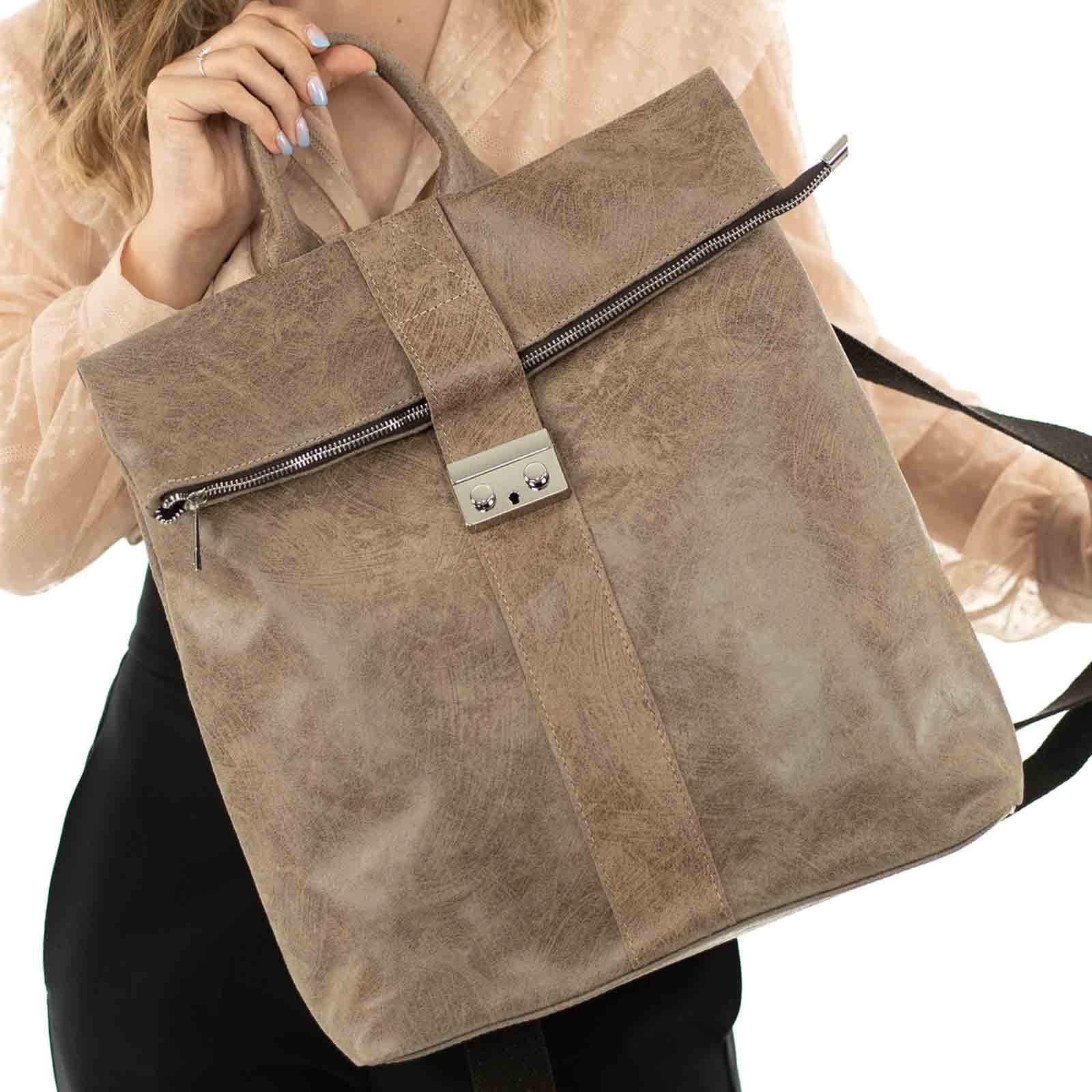 Backpack Bag In Genuine Leather Women Silver Details Rindway