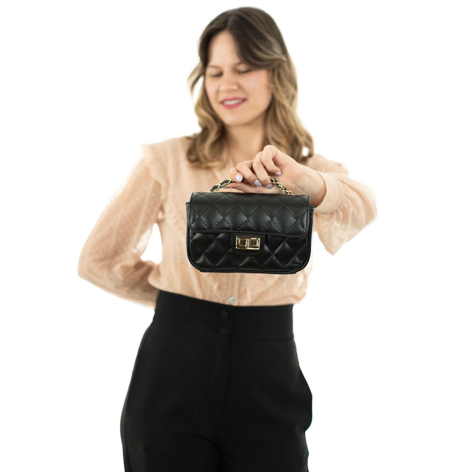 Fiohiros Borsa A Tracolla Donna In PU - Con Catena Metallica E Cinturino Largo Tessuto - 23x14x6 Cm - Elegante E Spaziosa