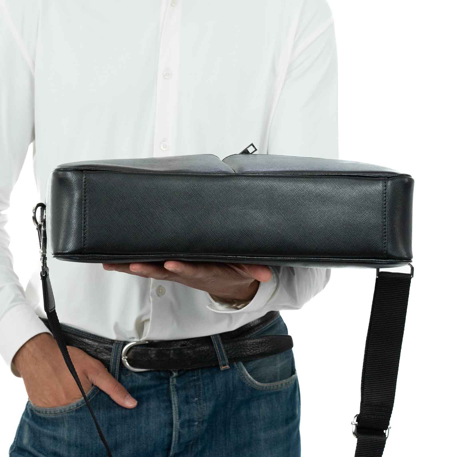 Genuine Leather Computer Document Bag for Men and Women with External Pockets Rindway