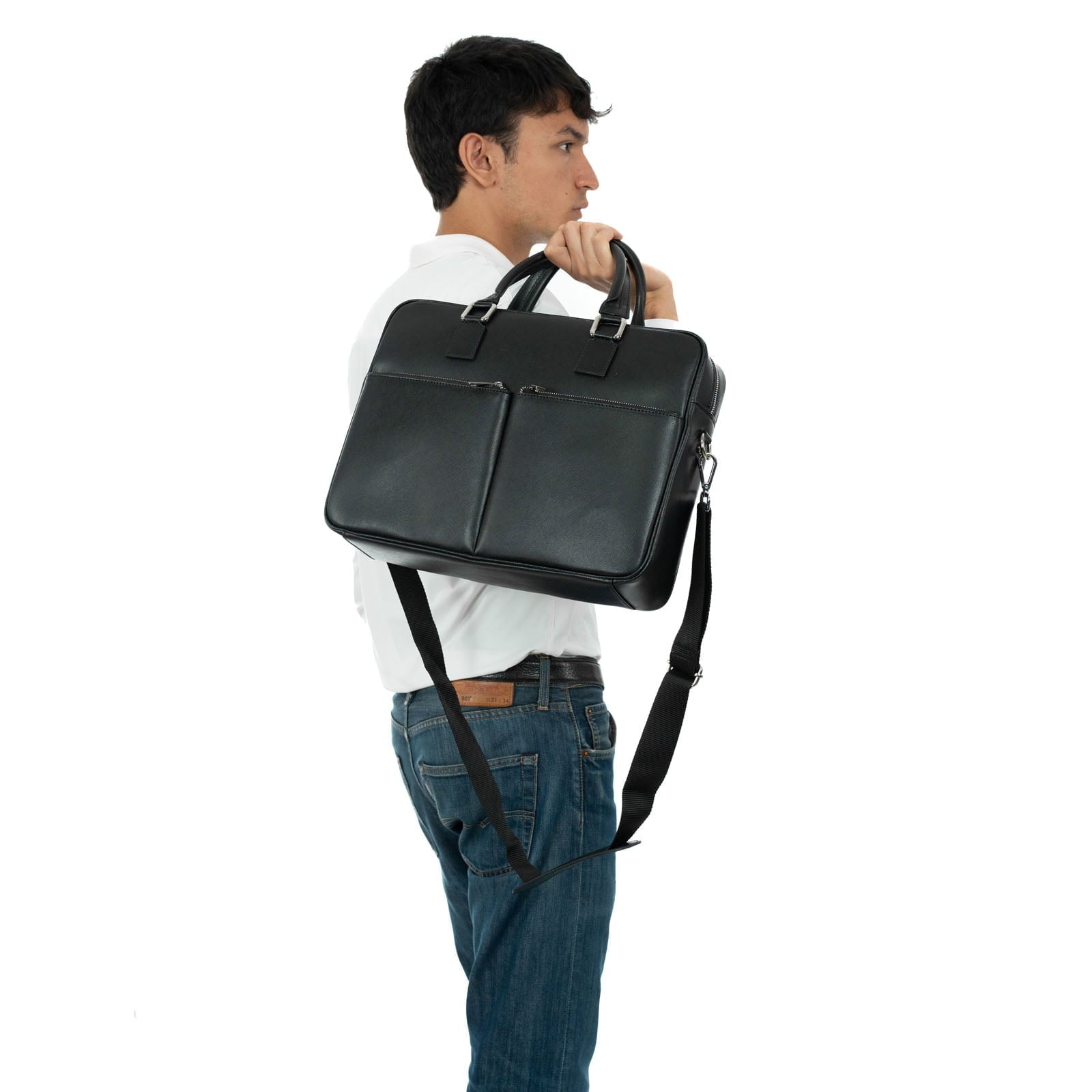 Genuine Leather Computer Document Bag for Men and Women with External Pockets Rindway