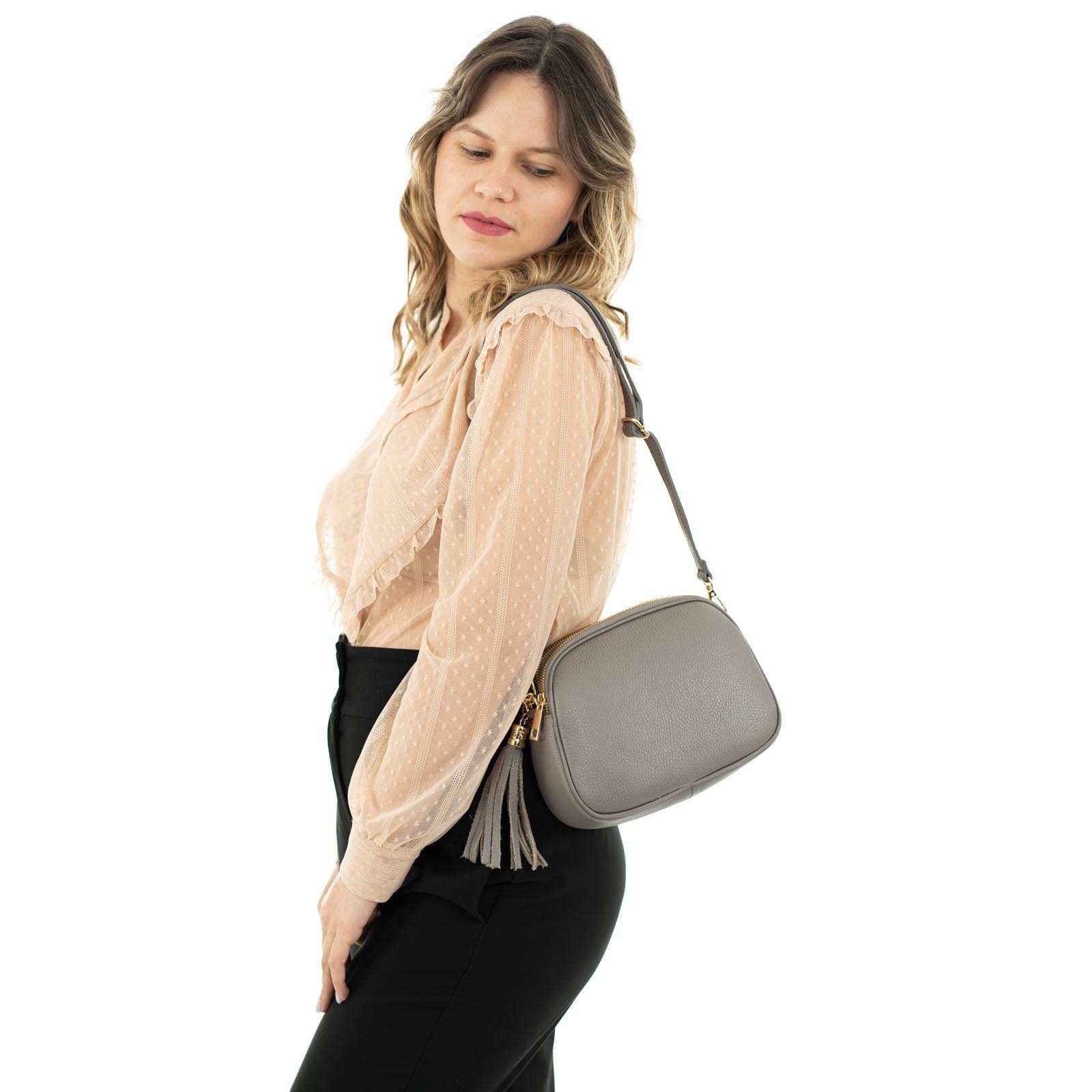 Borsa A Tracolla In Vera Pelle Donna Con Triplice Scomparto Rindway