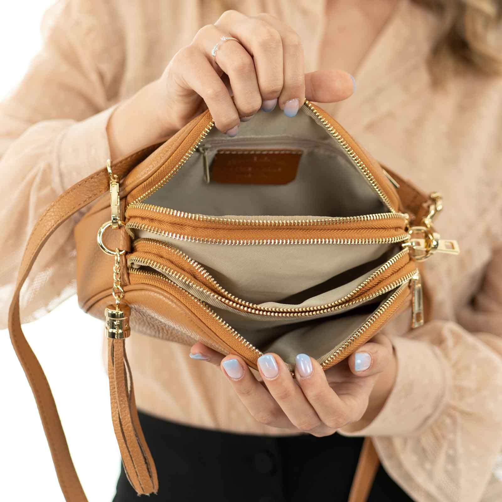 Borsa A Tracolla In Vera Pelle Donna Con Triplice Scomparto Rindway