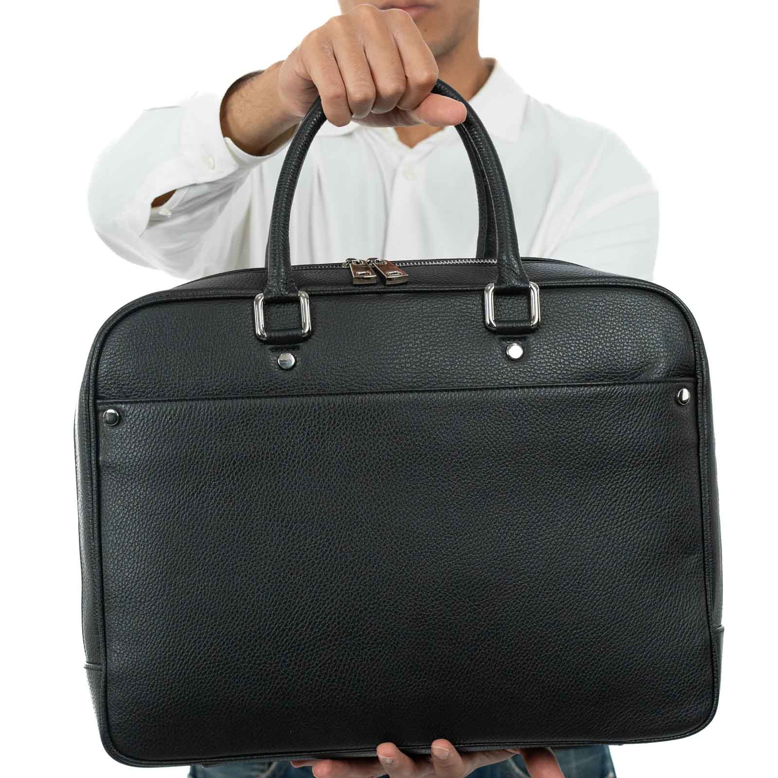 Rindway Genuine Leather Work Computer Bag for Men and Women with External Pockets