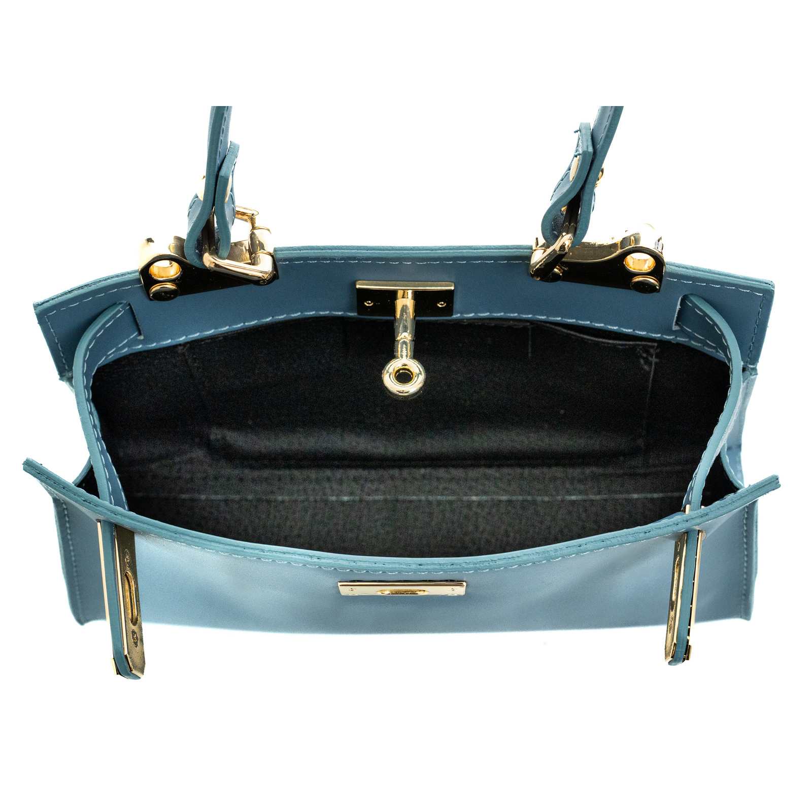 Semi-rigid genuine leather handbag for women with Rindway buckle closure