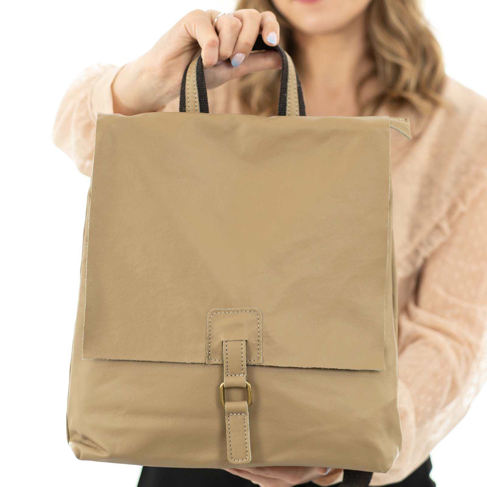 Zaino Borsa In Vera Pelle Morbida Donna Chiusura Con Patta Rindway