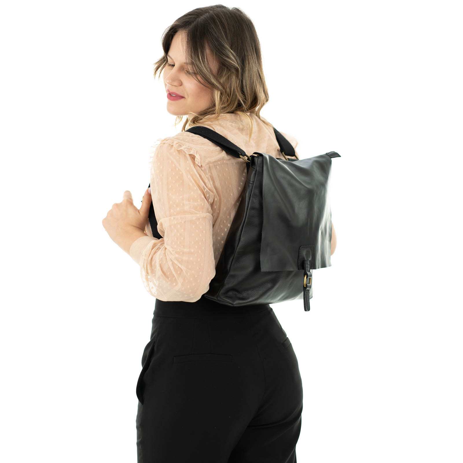 Zaino Borsa In Vera Pelle Morbida Donna Chiusura Con Patta Rindway