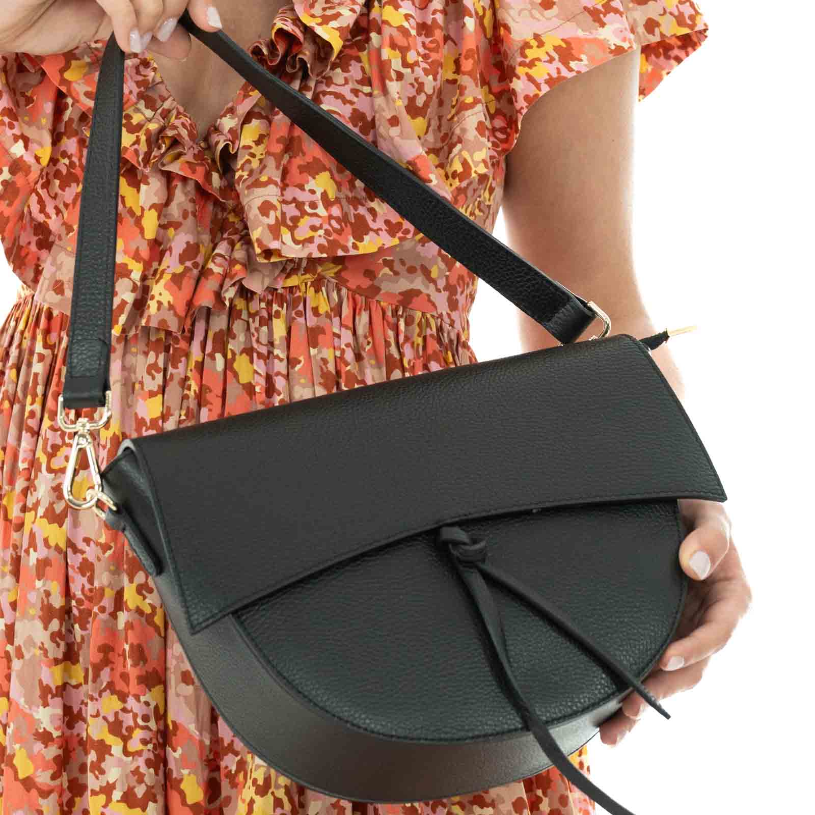 Half Moon Shoulder Bag In Genuine Leather Women With Flap Rindway