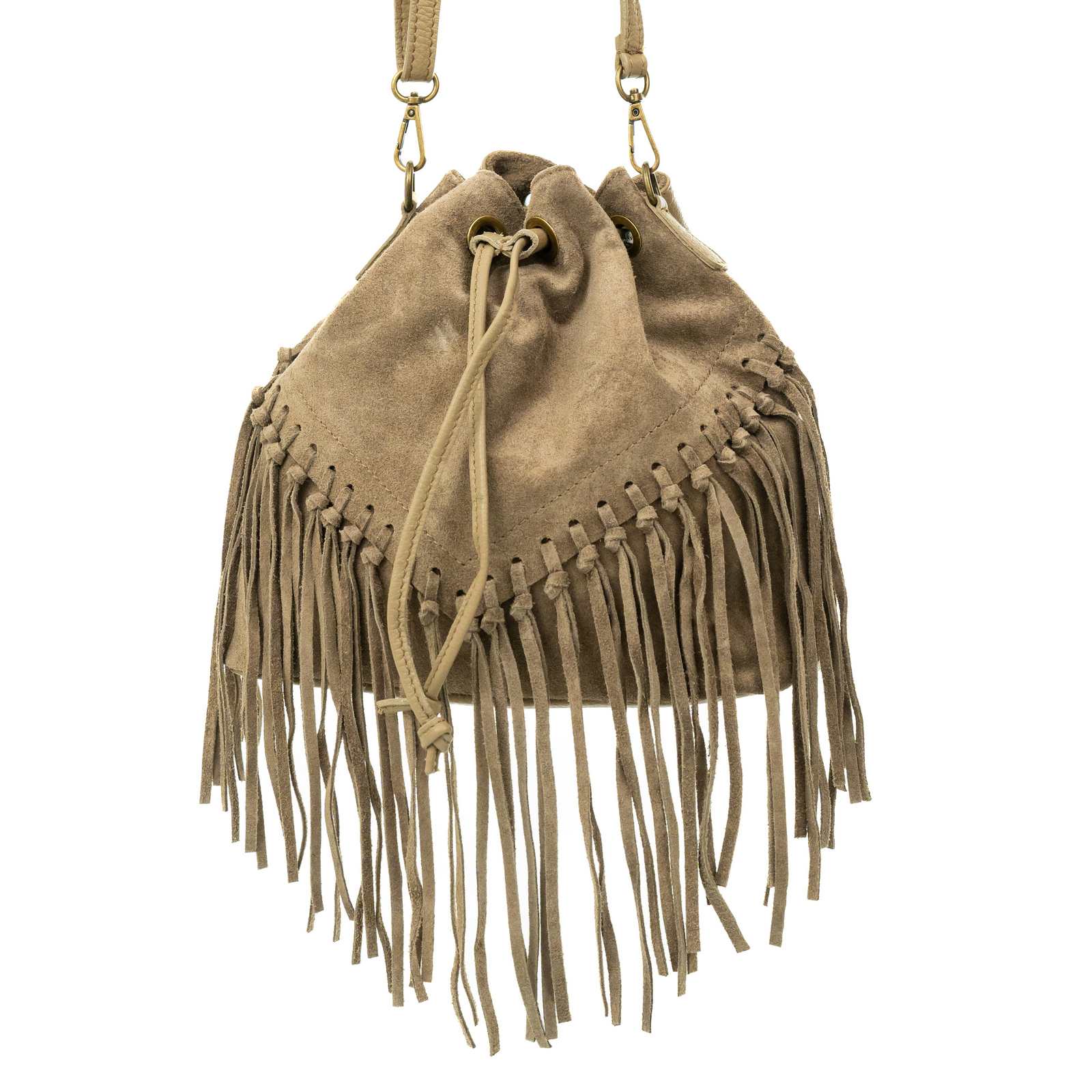 Rindway Women's Genuine Leather Suede Shoulder Bucket Bag With Fringes