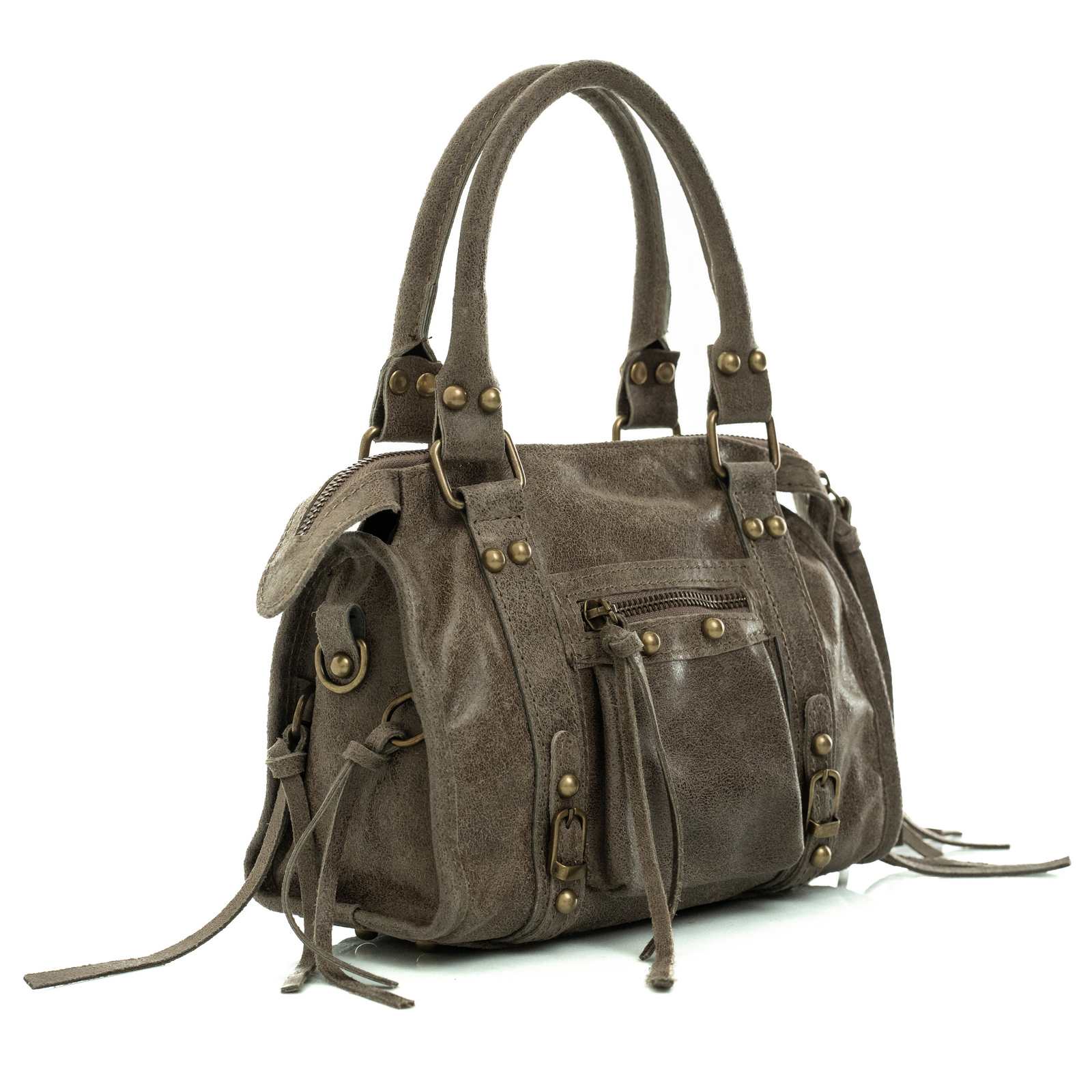 Borsa A Mano In Vera Pelle Distressed Donna Dettagli Oro Rindway