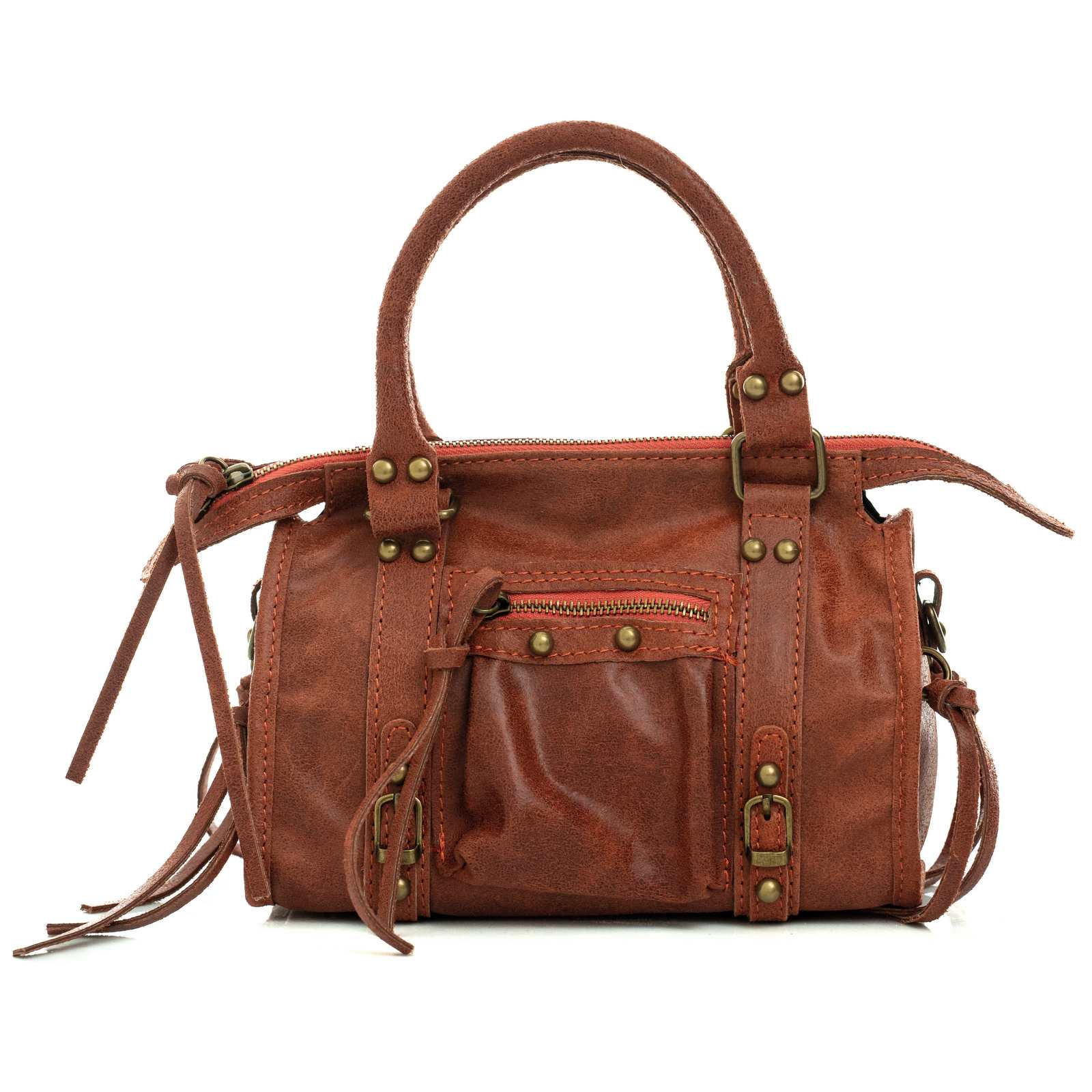 Borsa A Mano In Vera Pelle Distressed Donna Dettagli Oro Rindway