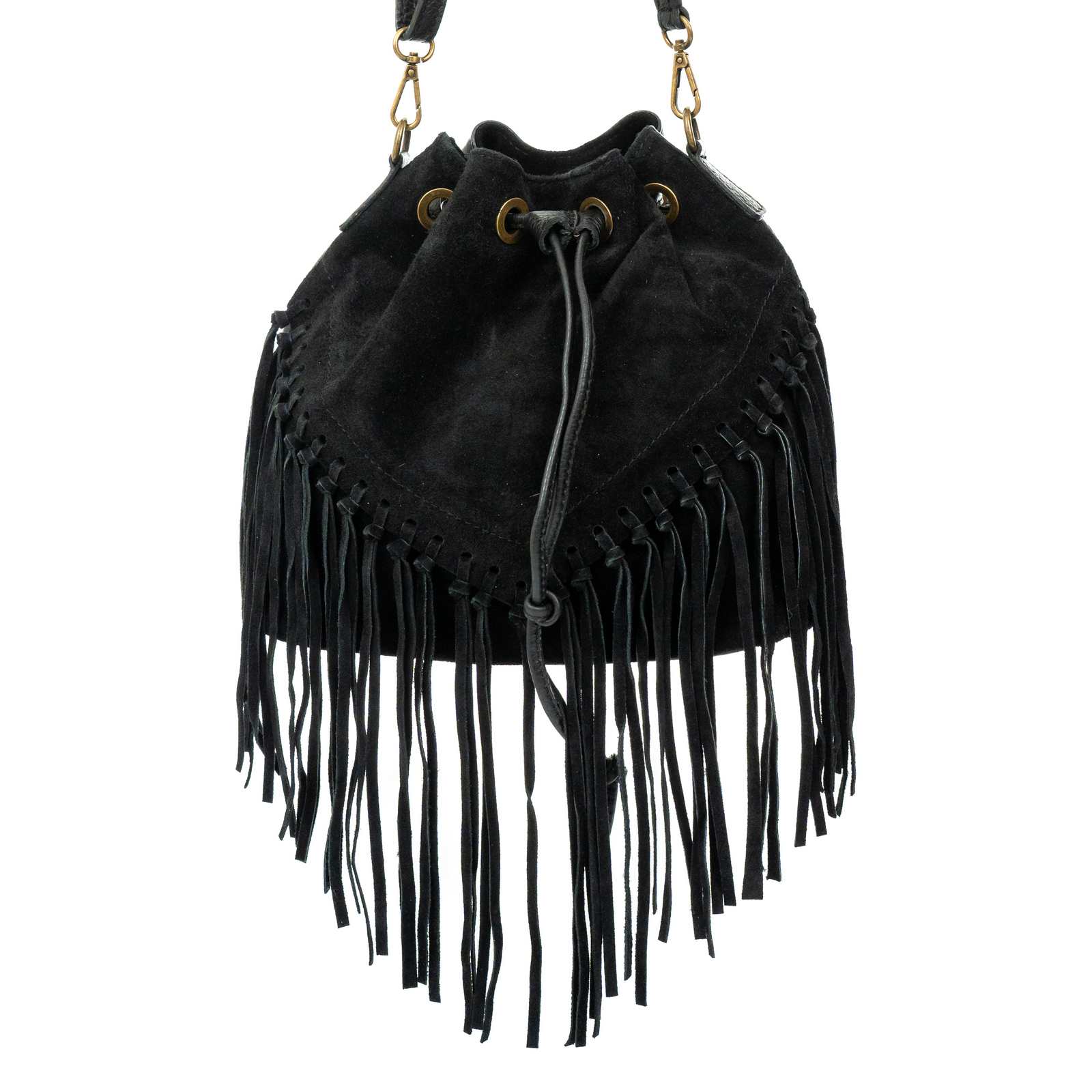 Rindway Women's Genuine Leather Suede Shoulder Bucket Bag With Fringes