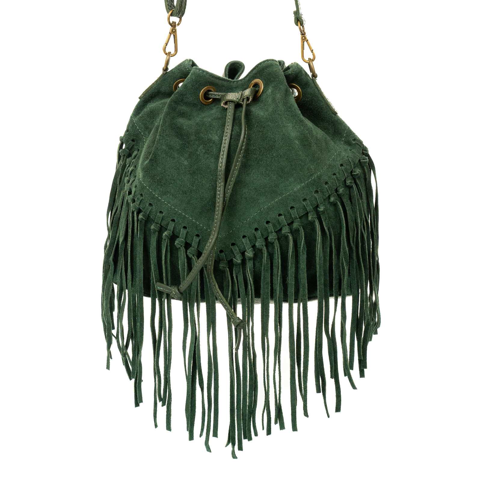 Rindway Women's Genuine Leather Suede Shoulder Bucket Bag With Fringes