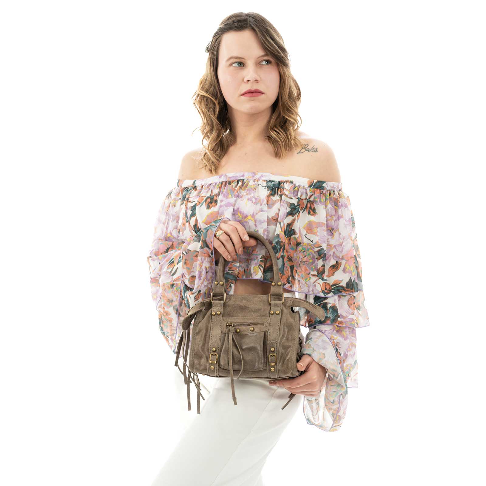 Borsa A Mano In Vera Pelle Distressed Donna Dettagli Oro Rindway