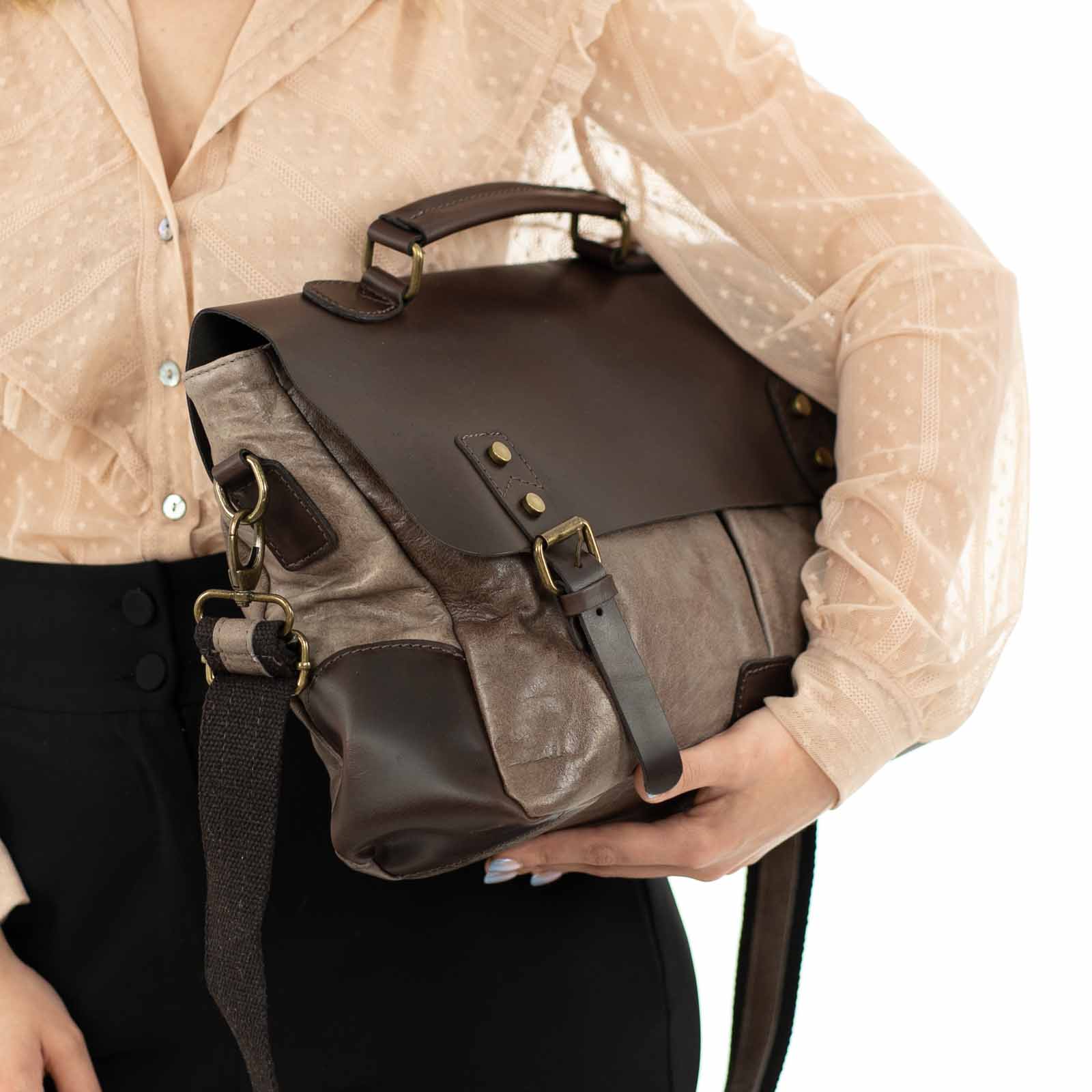 Rindway Genuine Leather Work Bag for Women with Covered External Pockets