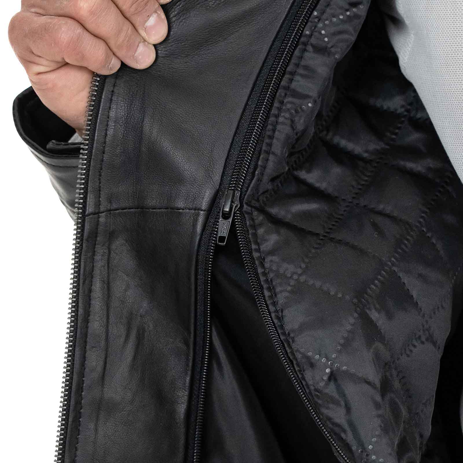 Slim Men's Genuine Leather Biker Jacket Rindway Main Zipper And Flap Closure