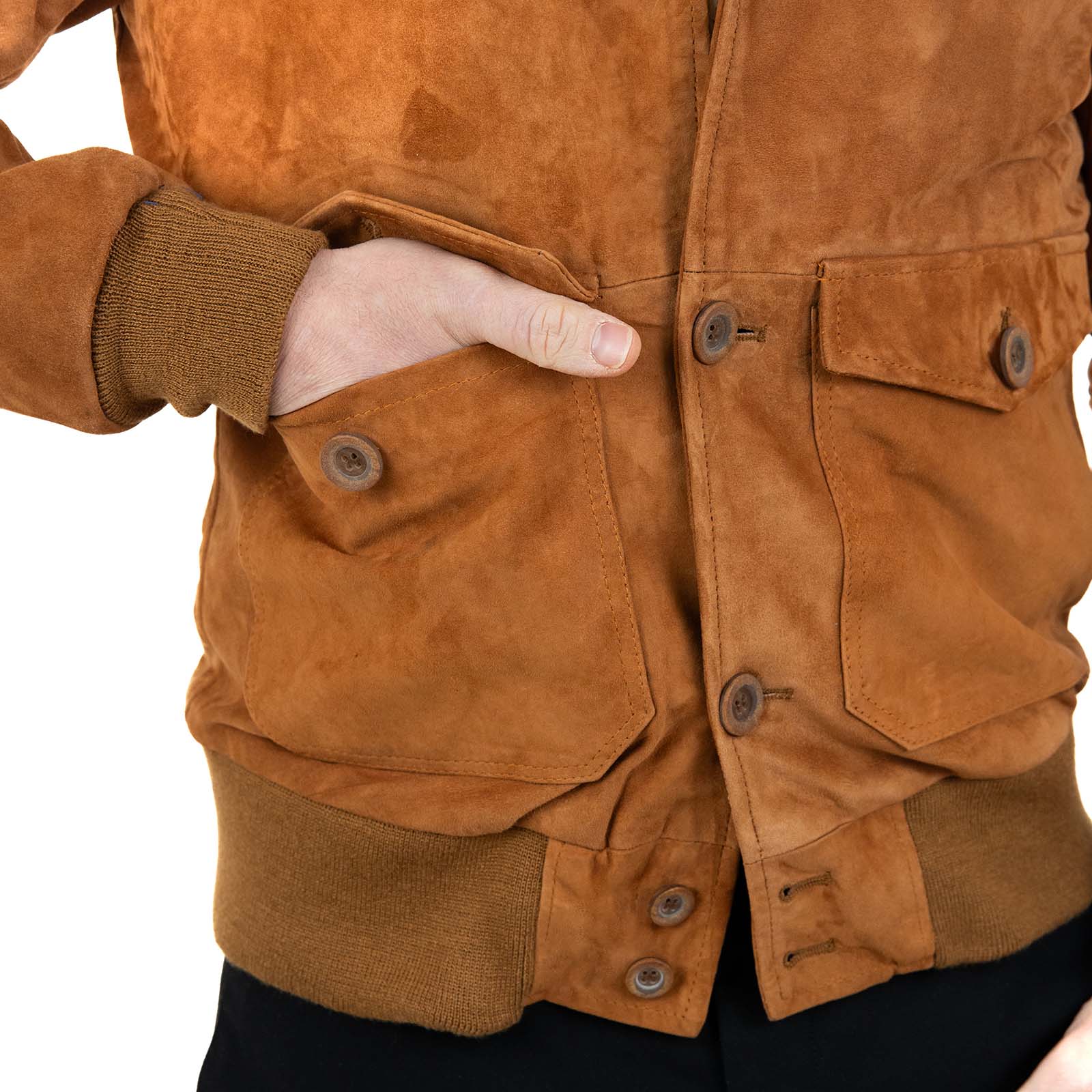 Slim Men's Burnt Suede Bomber Jacket With Buttons And Big Pockets Rindway