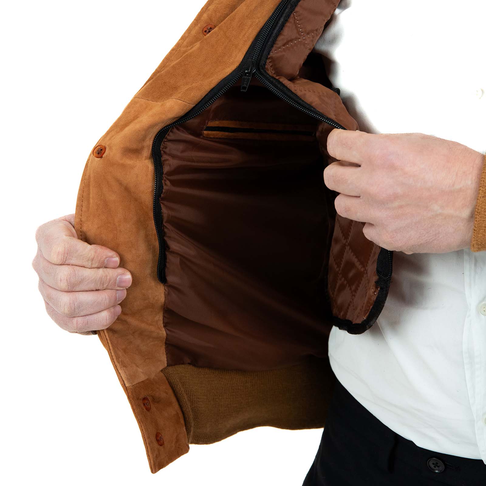 Slim Men's Burnt Suede Bomber Jacket With Buttons And Big Pockets Rindway